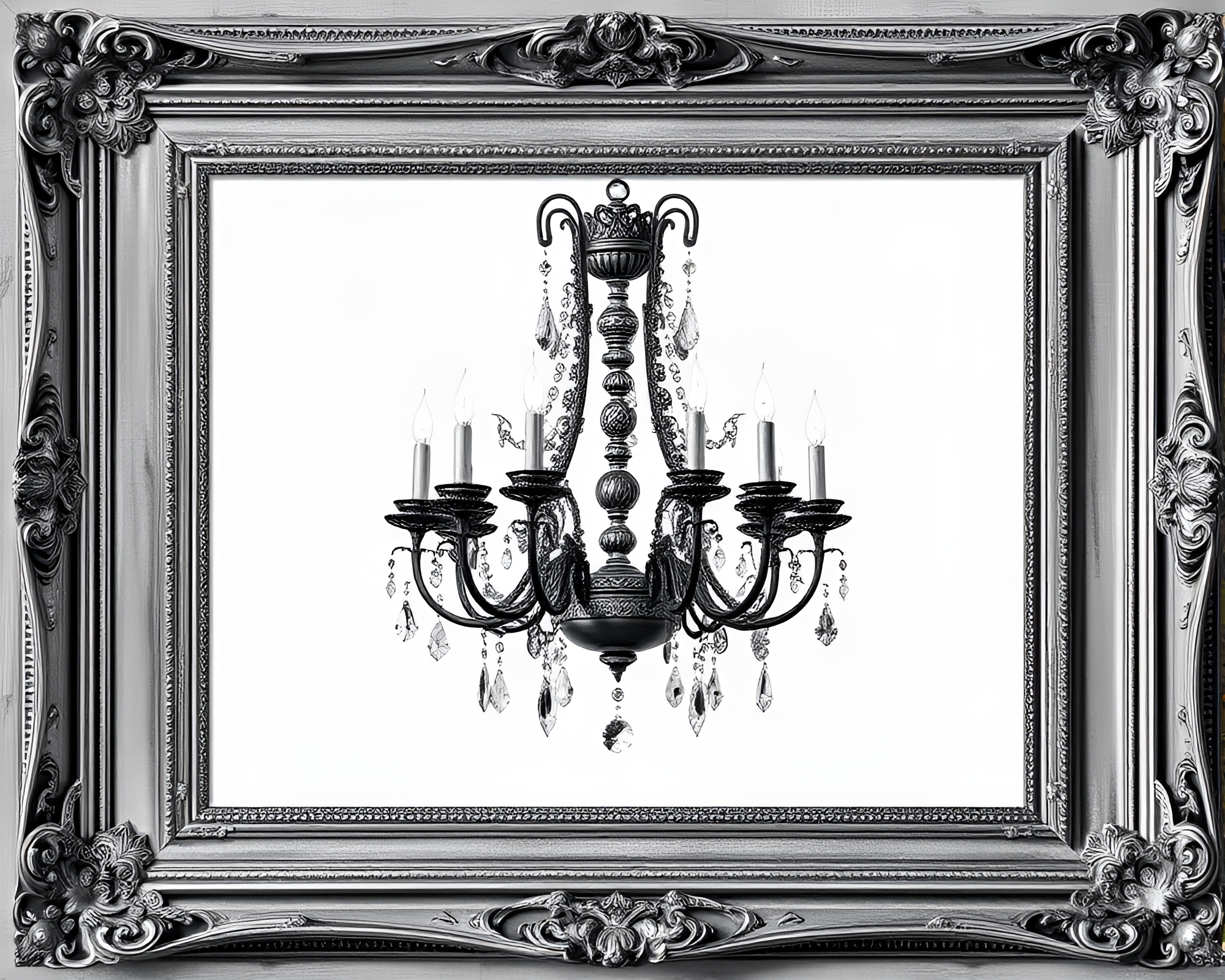 Elegantly Framed Victorian Chandelier Photocollage – free AI stock image
