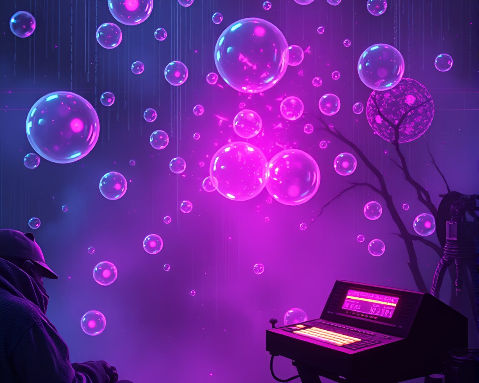 Glowing bubbles with eerie Morse code messages in dark