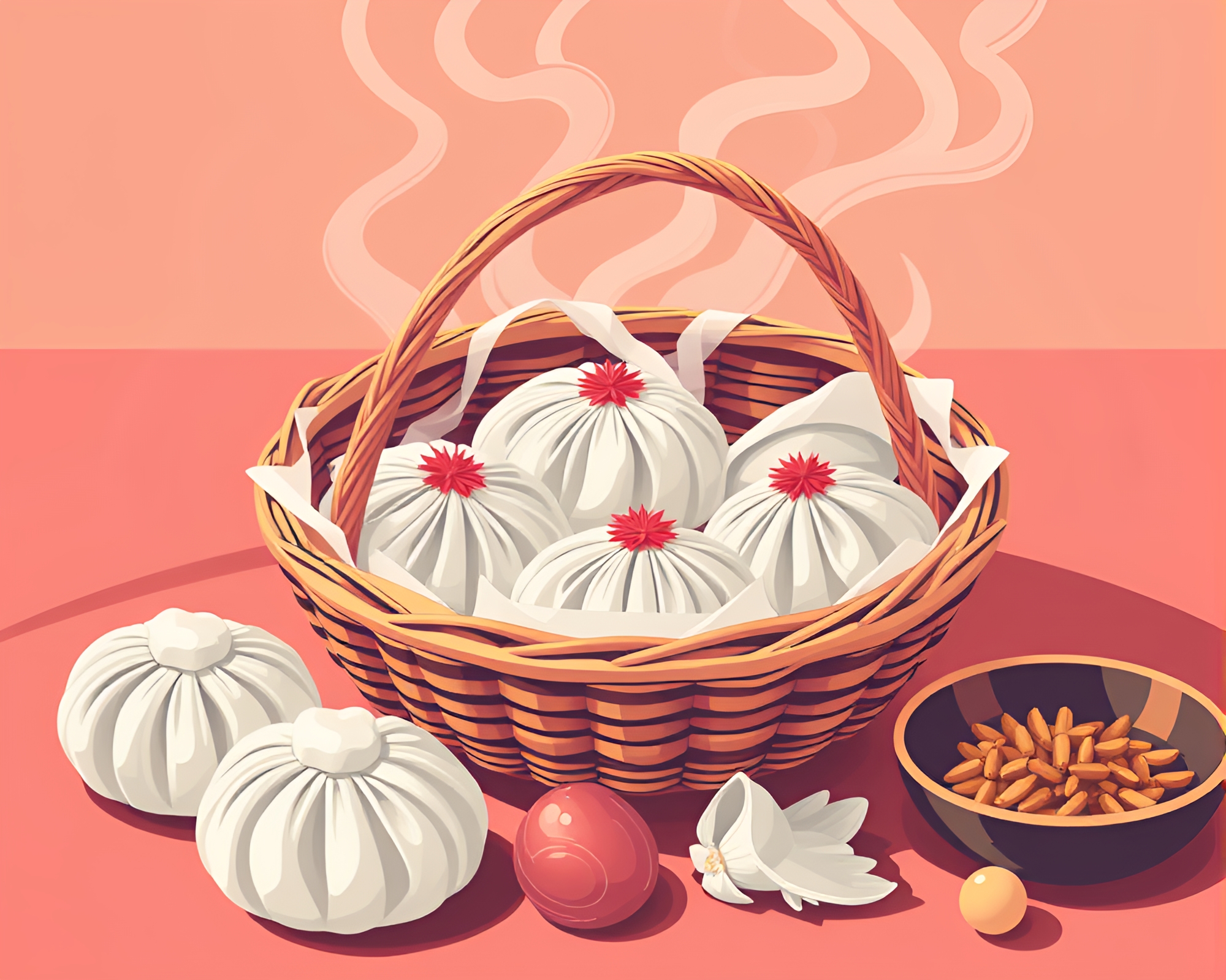 Dim Sum Basket Hatching Composition with Triadic Colors – free AI stock image