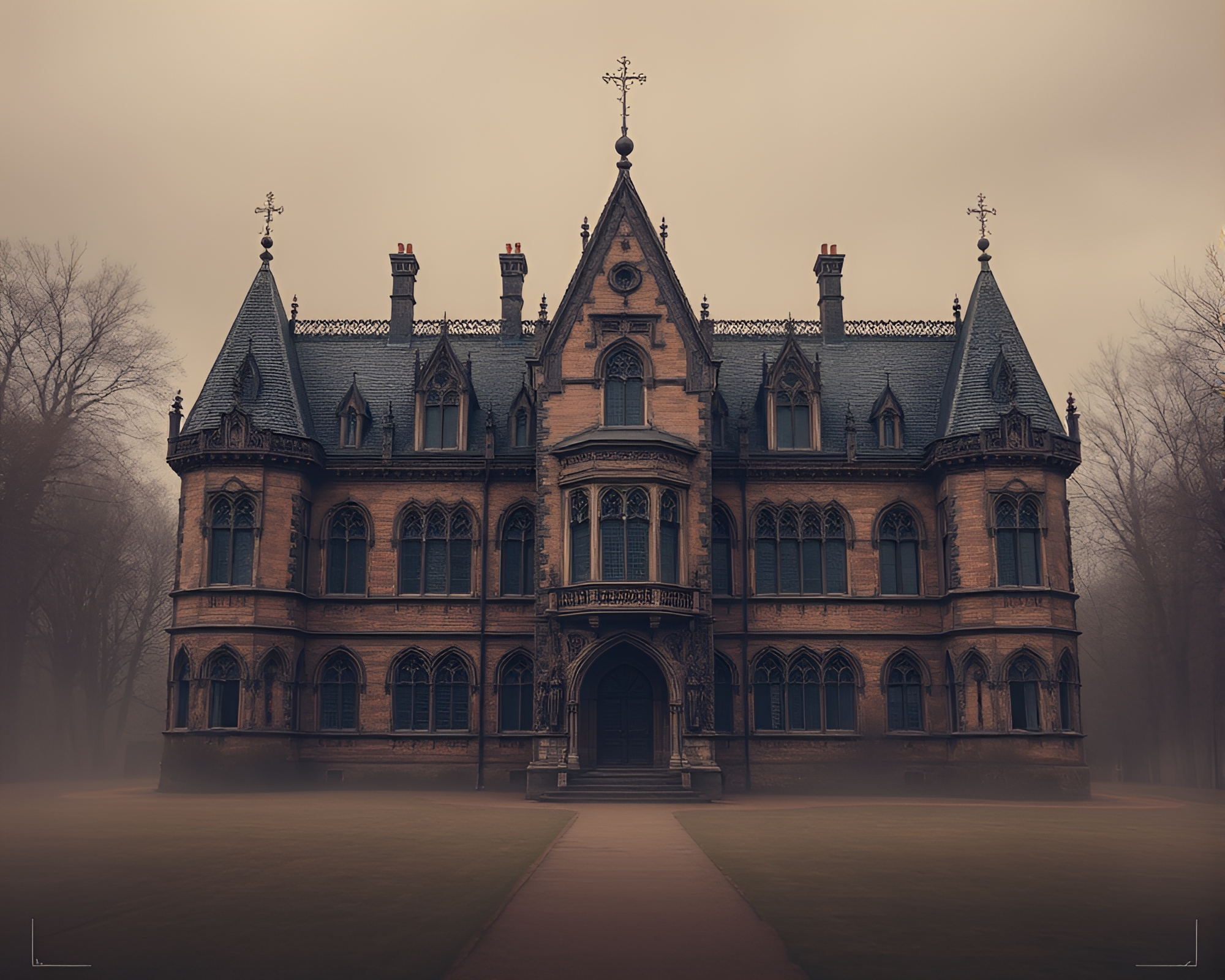 Ethereal Neo-Gothic Mansion With Data Visualization Style – free AI stock image
