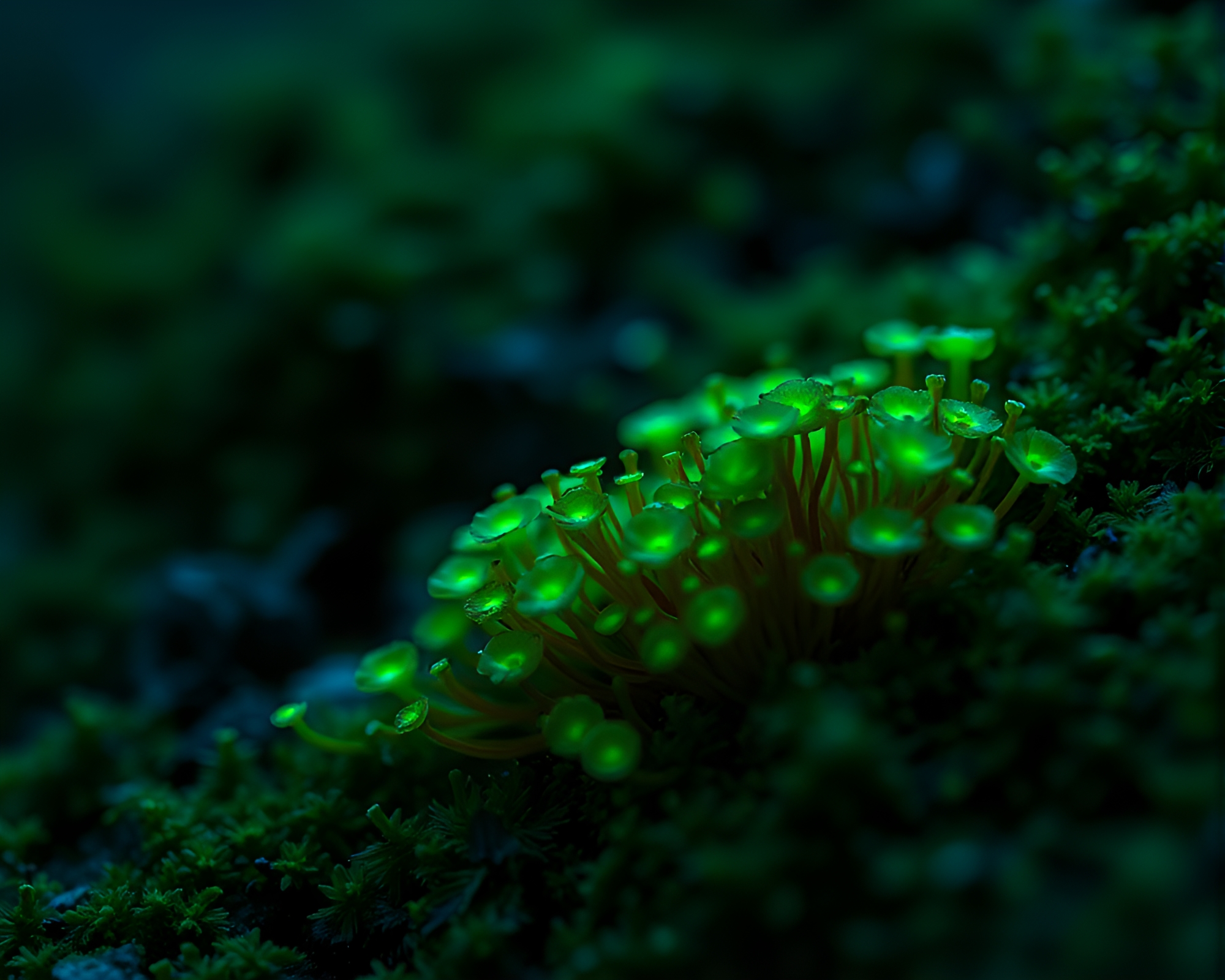 Enchanting Fungal Moss Illuminated in Tri-Tone Harmony – free AI stock image