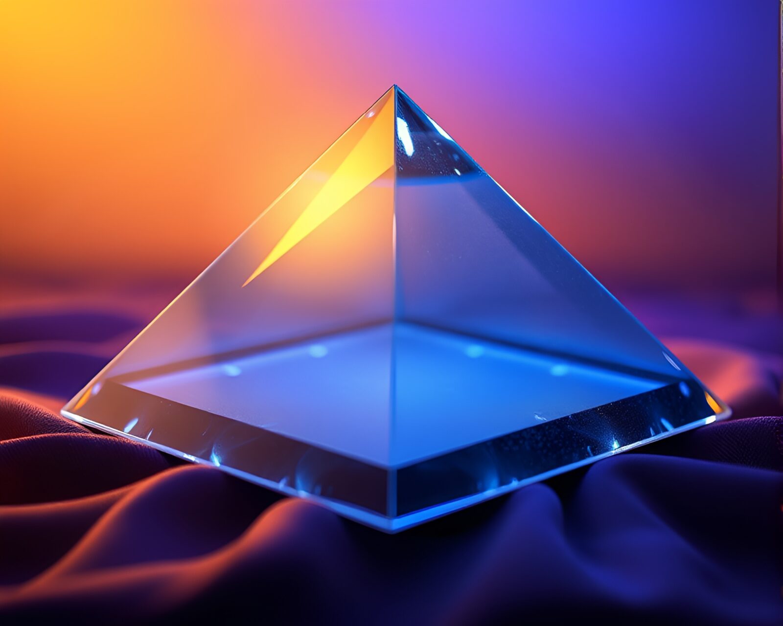 Halftone patterned image of glass pyramid with dramatic lighting