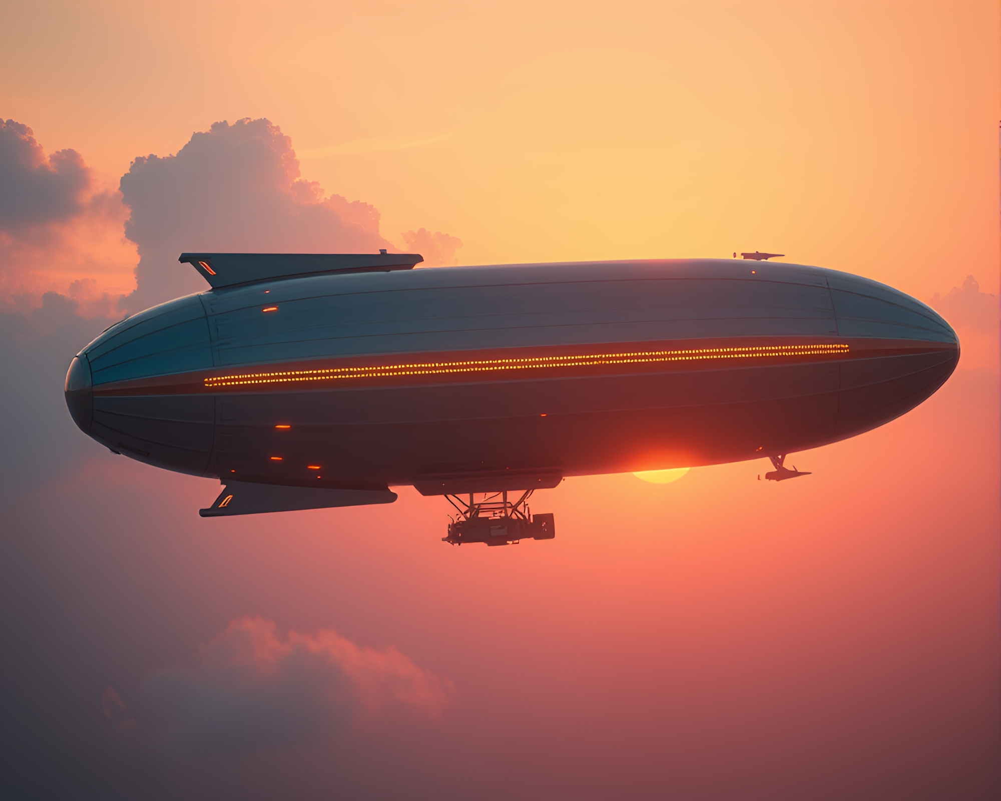 Sunrise Zeppelin: Cybernetic Gilded Highlights – free AI stock image