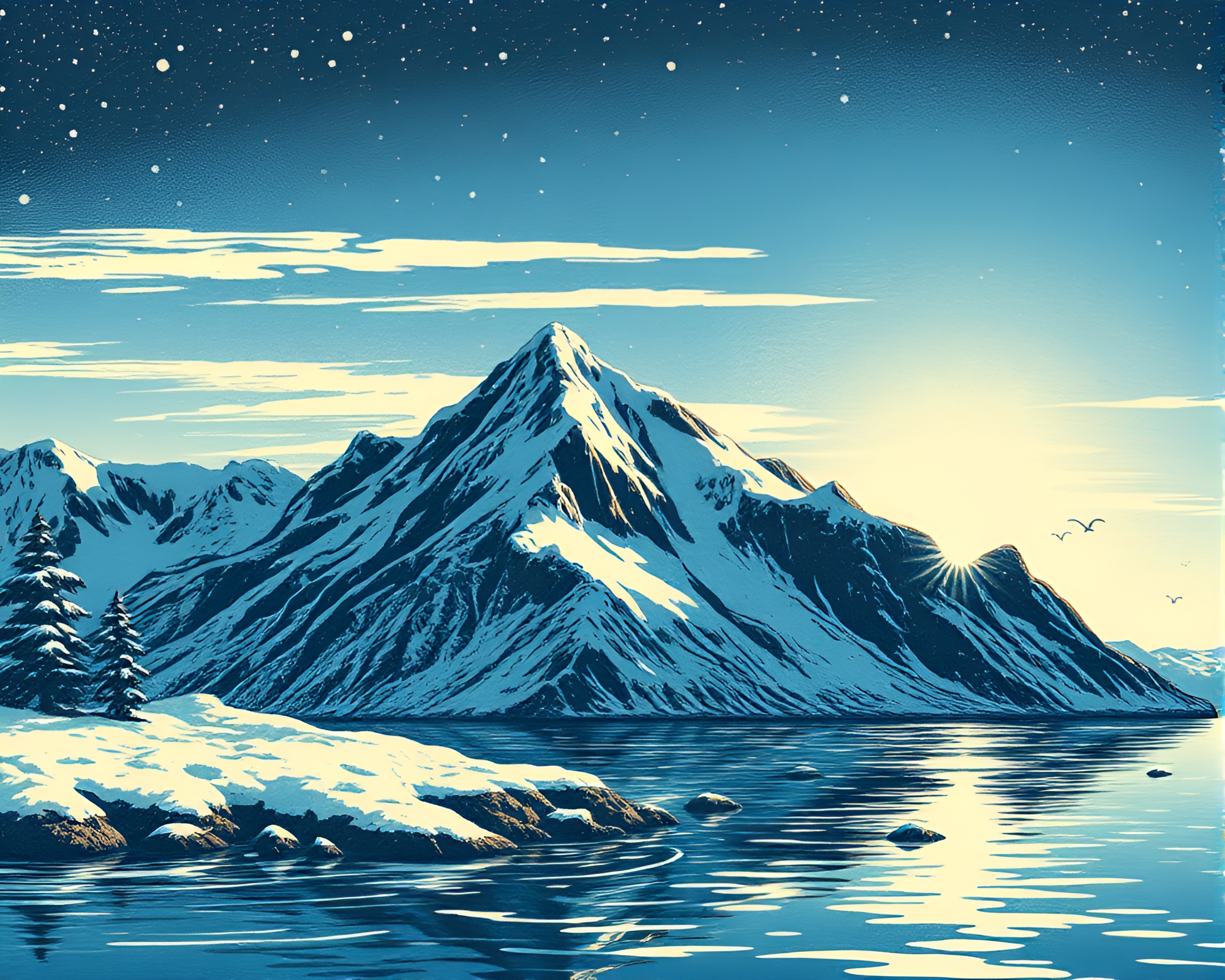 Futuristic Island Oasis Linocut Textures – free AI stock image