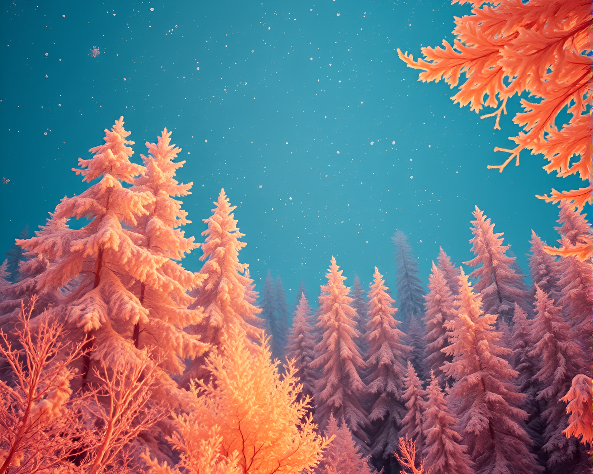 Enchanting Snowflakes in Infrared Forest Grisaille – free AI stock image