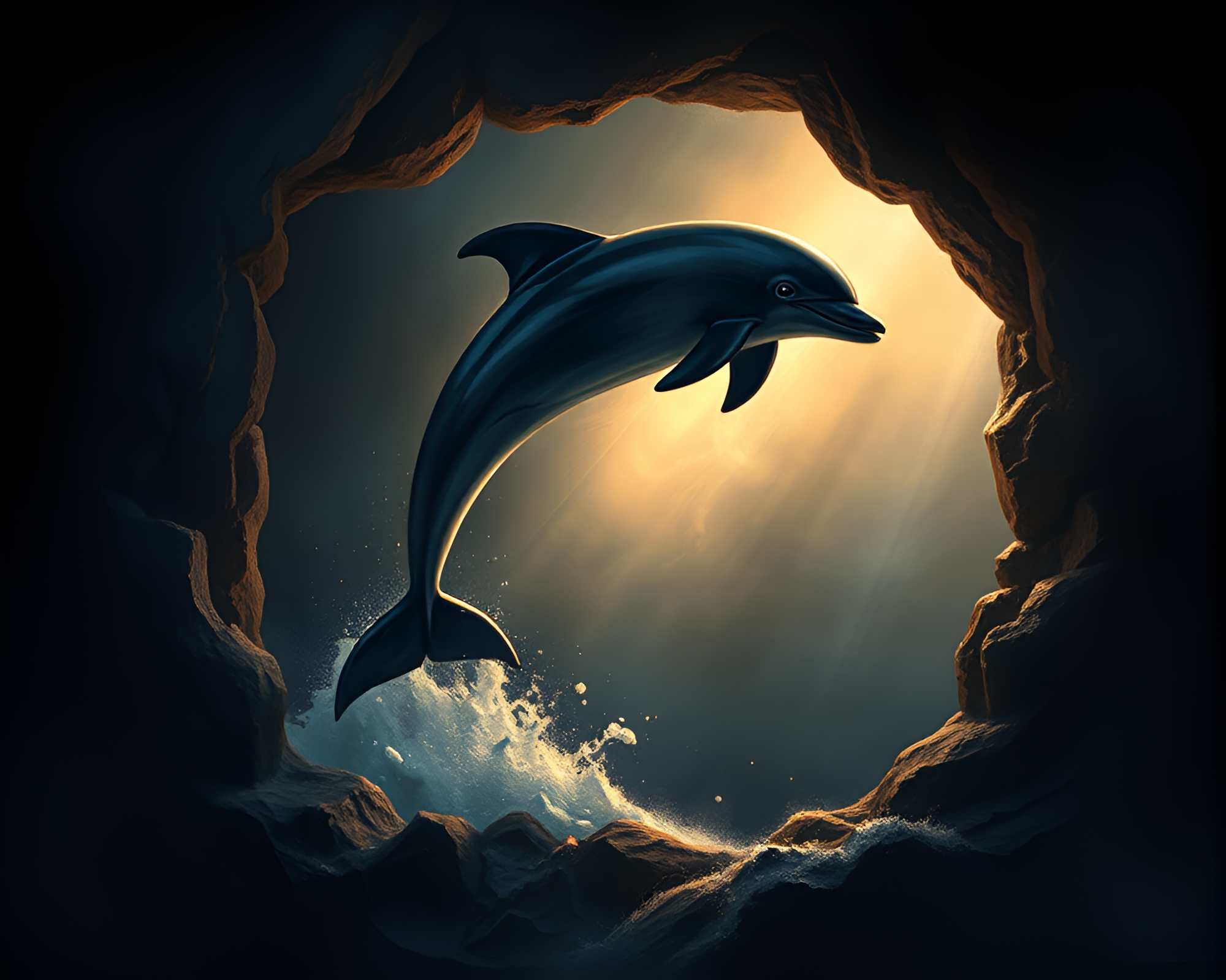 Dolphin Encounter: Chiaroscuro Digital Painting – free AI stock image