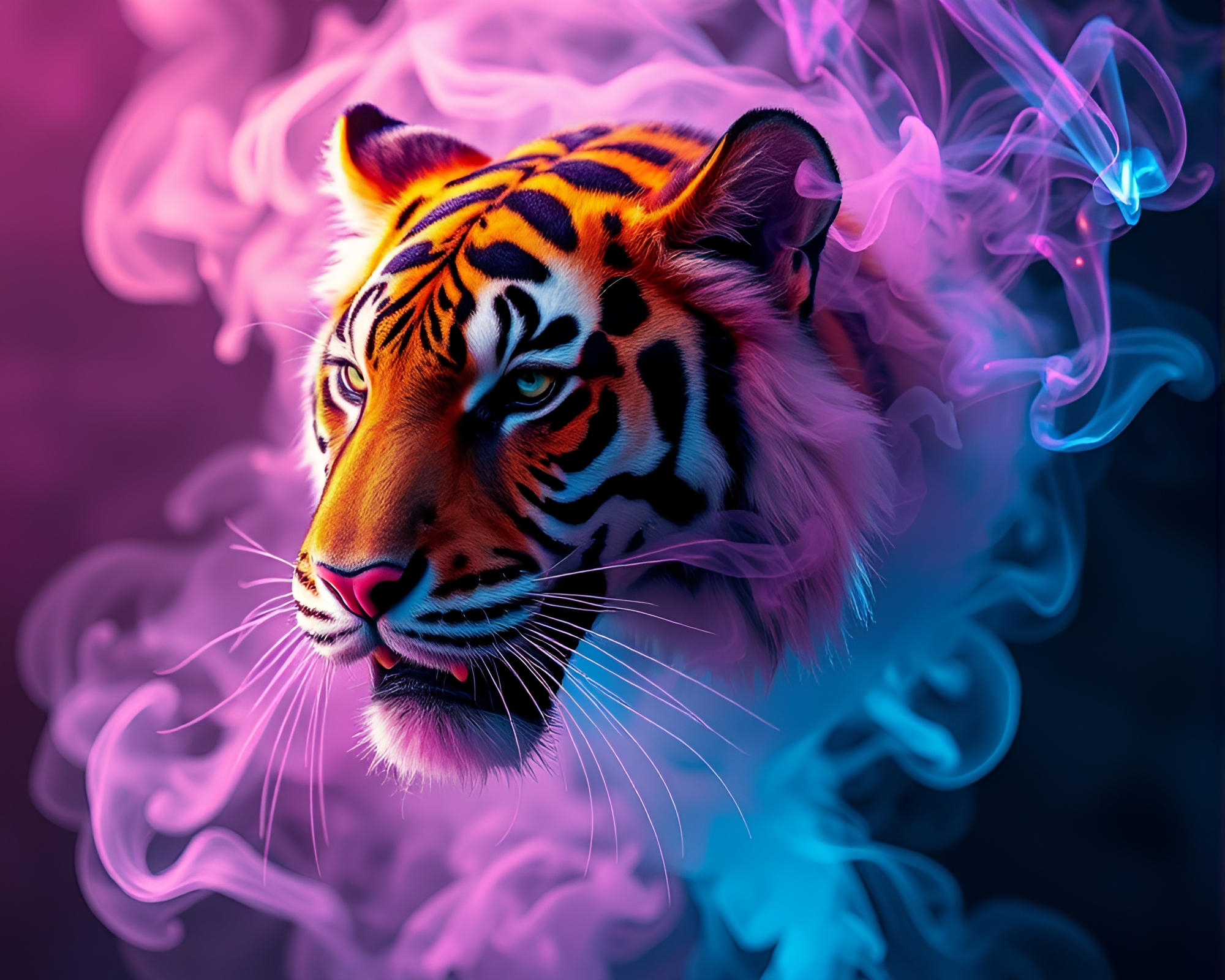 Tiger holographic smoke graffiti swirl – free AI stock image