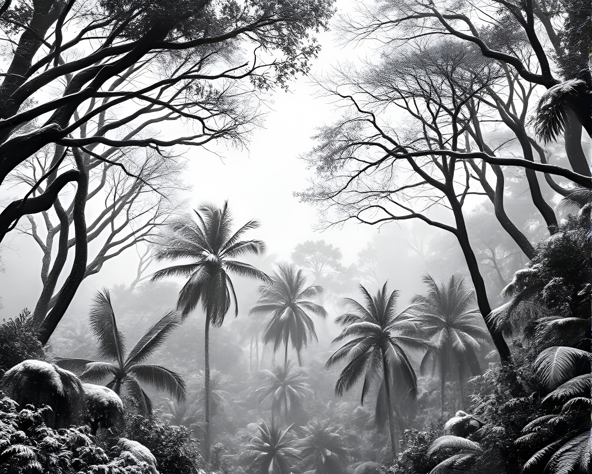 Winter Wonderland Jungle Canopy Etching – free AI stock image