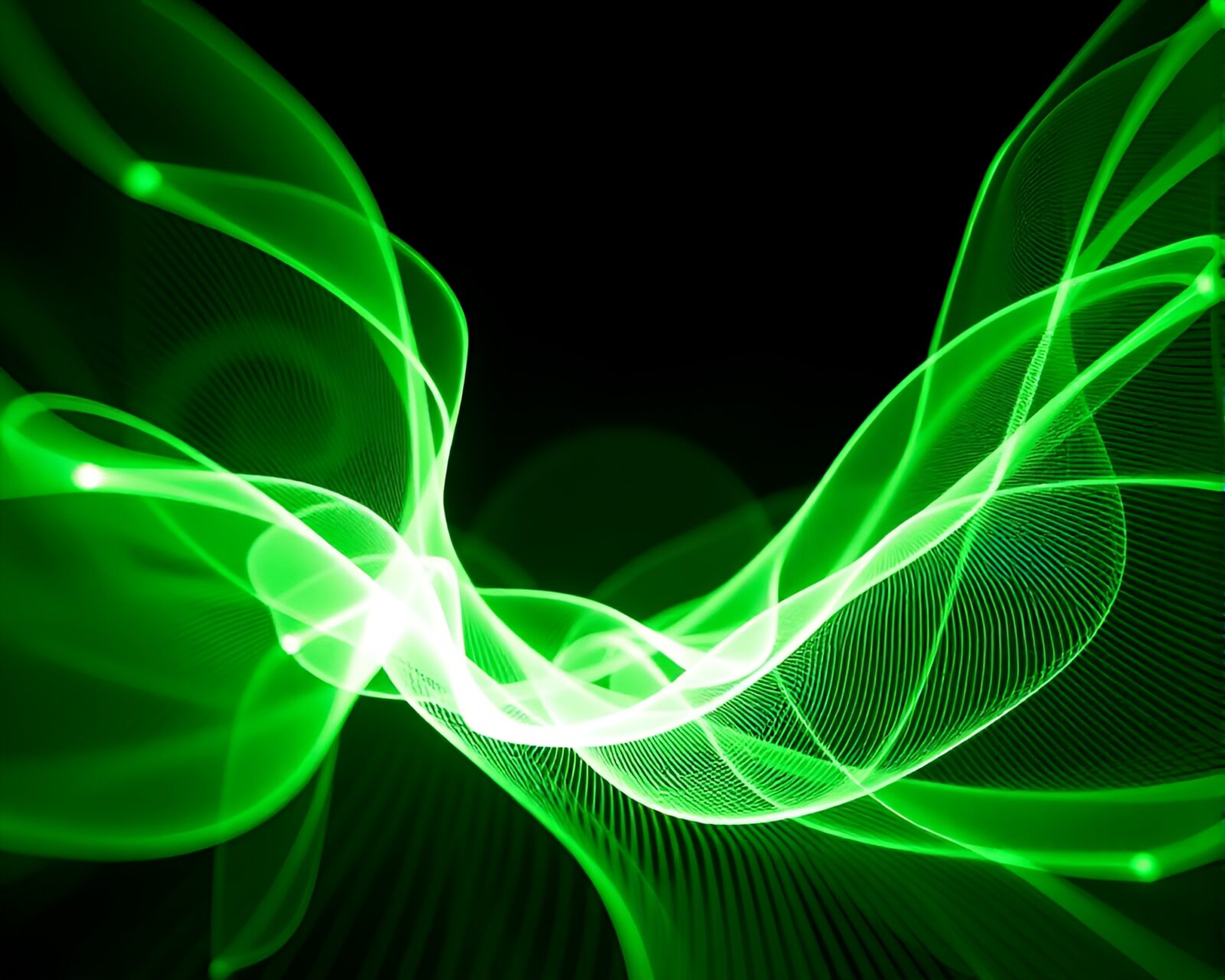 Monochrome green 3D bio-printer surrounded by intricate light trails