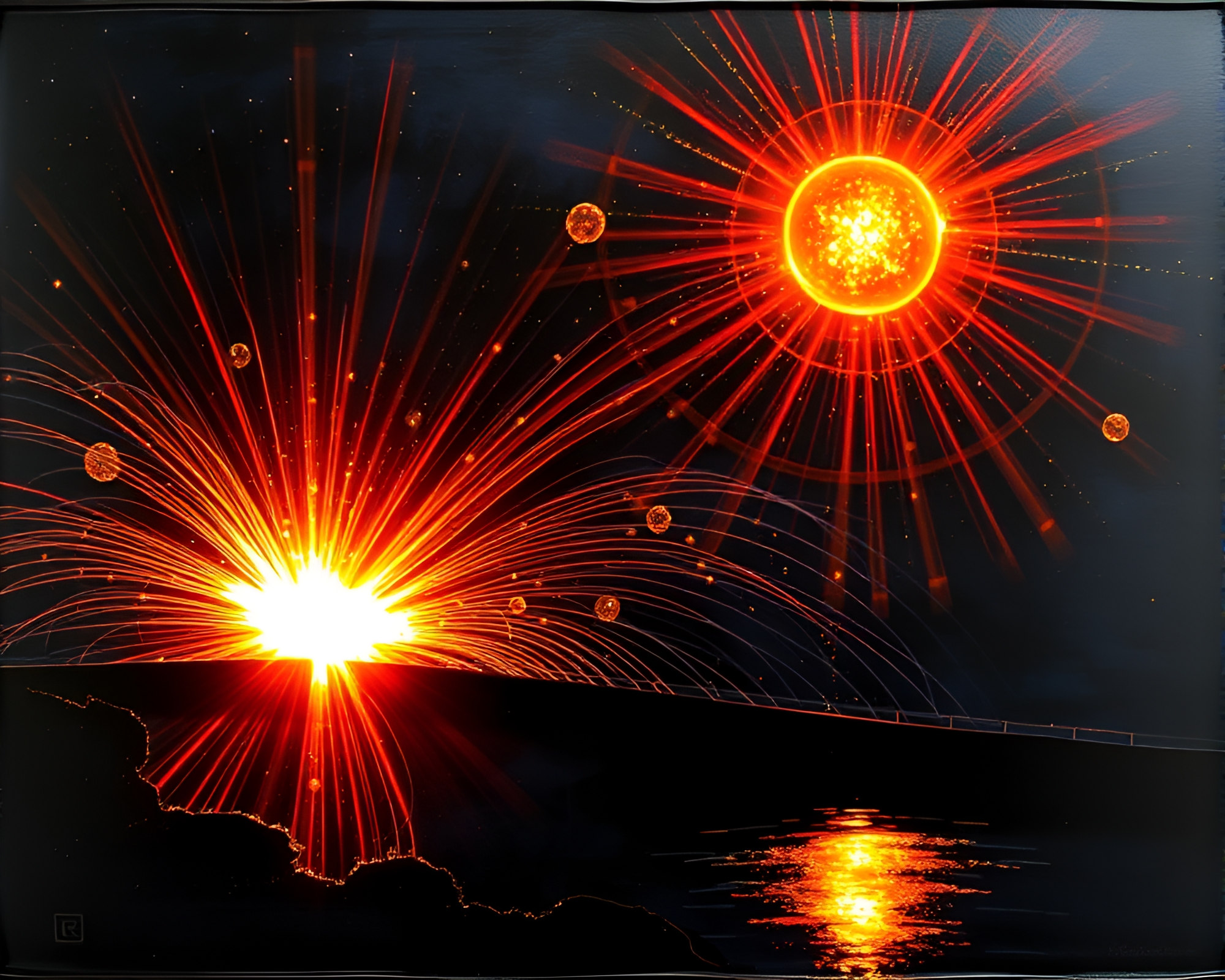 Shattered Glass Bridge Glows with Solar Flare Light – free AI stock image
