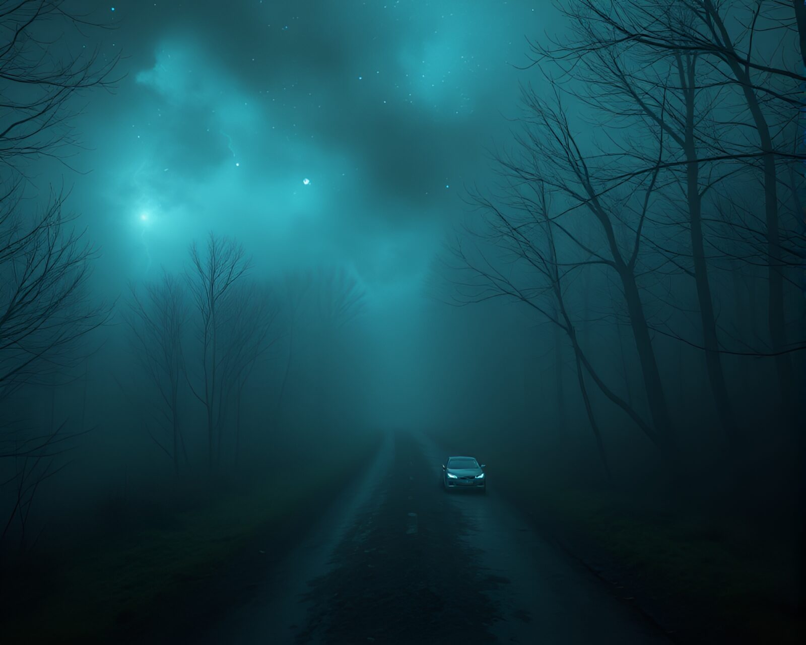 A mysterious and eerie scene with cosmic horror reflections