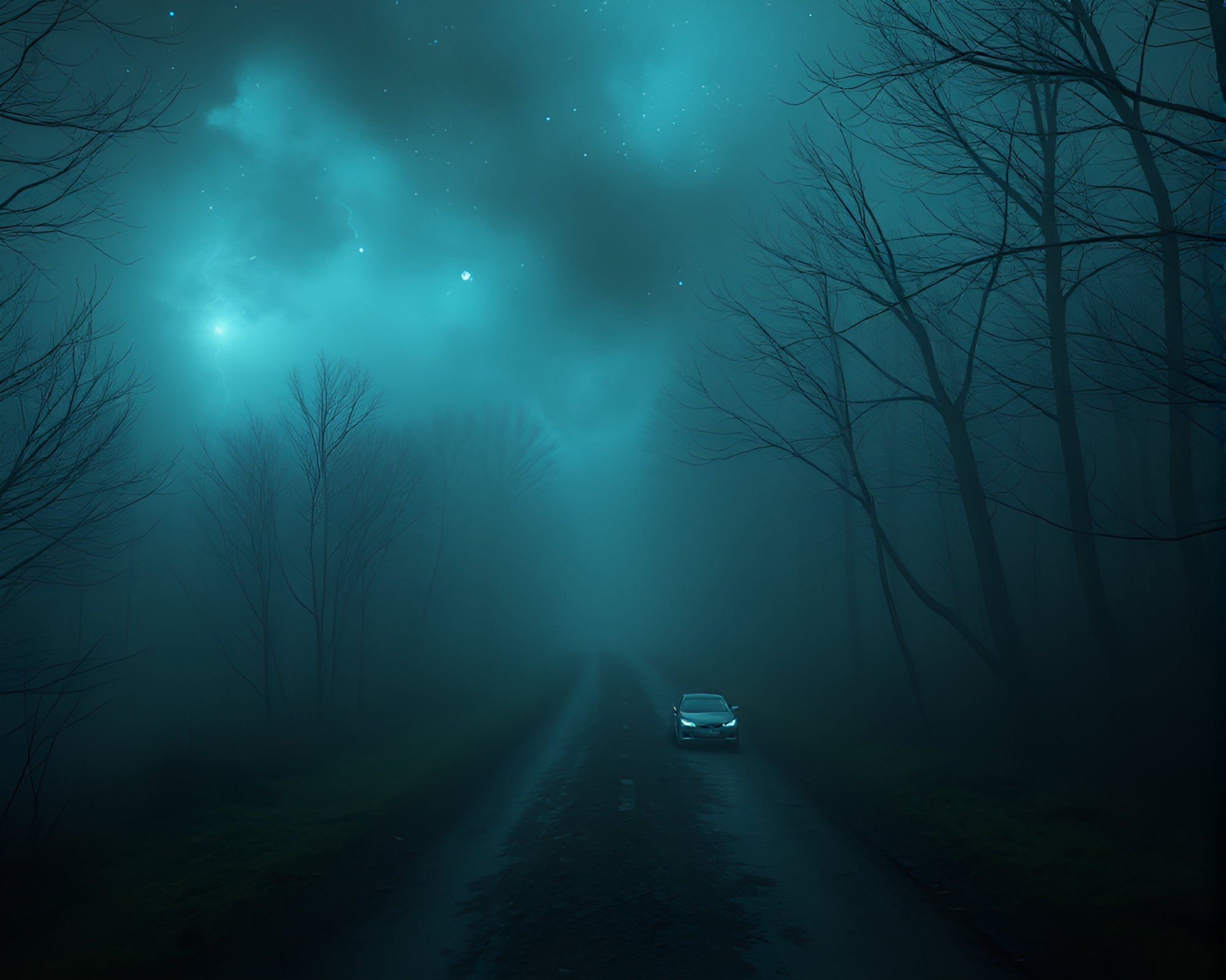 Eldritch Reflections: Cosmic Horror In Foggy Path Tracing – free AI stock image