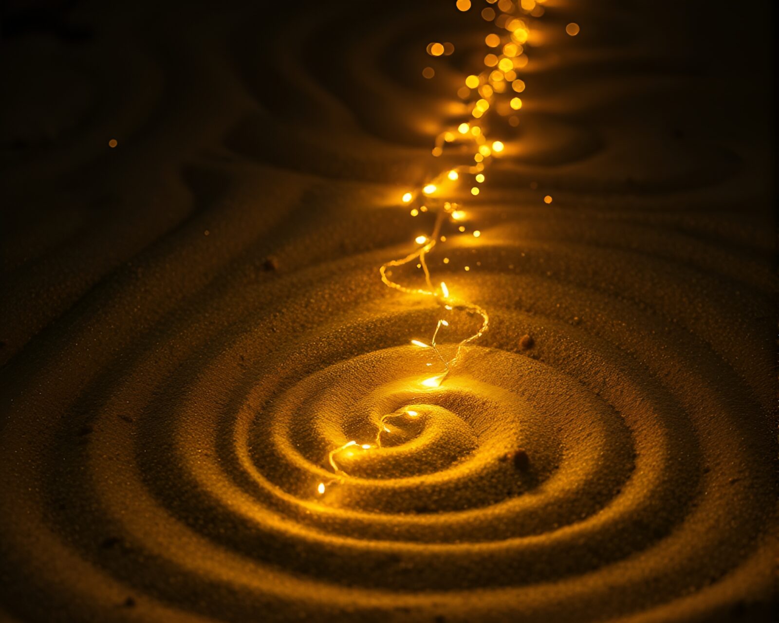 Glowing sand spiral with apples and twinkling lights