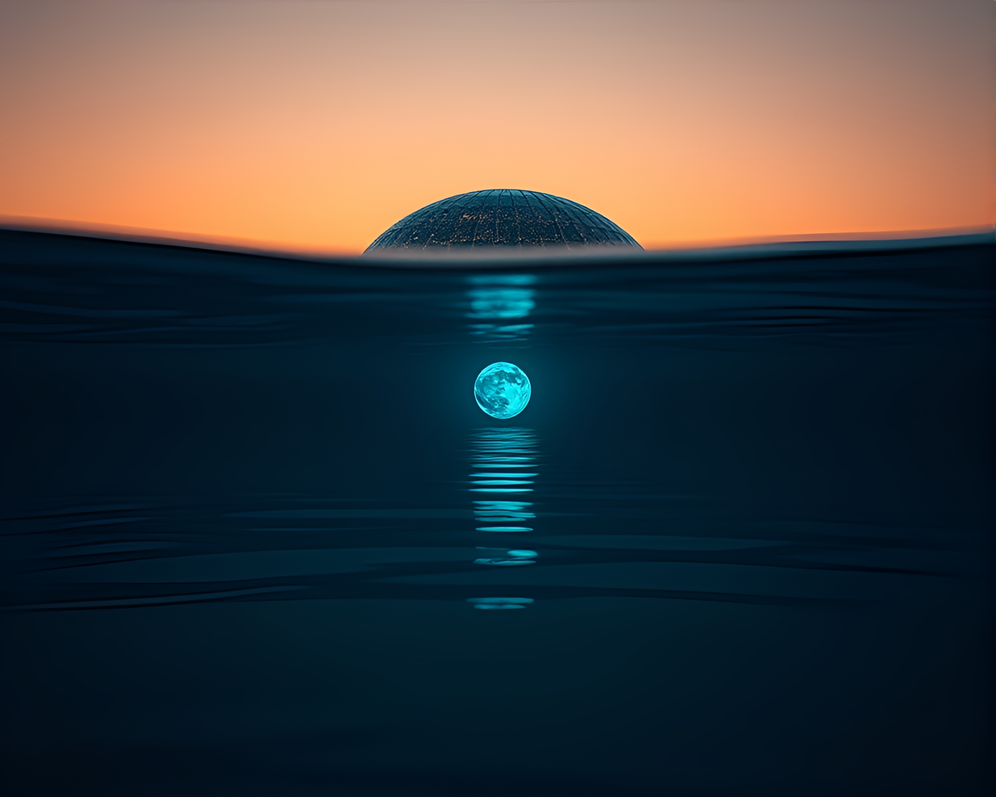 Twilight Bronze Patina: Underwater Dome Glitched – free AI stock image