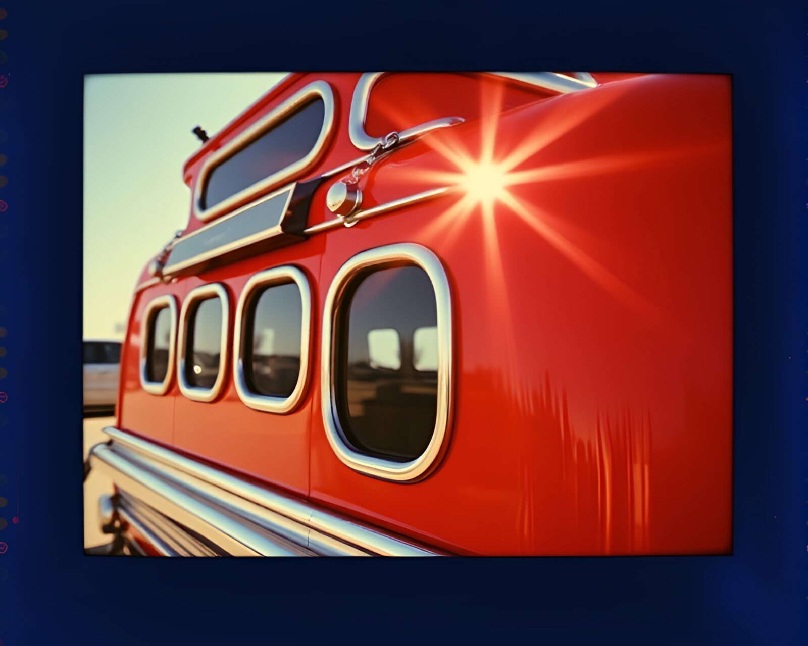 Glistening stagecoach with rainbow hues in vintage Polaroid style