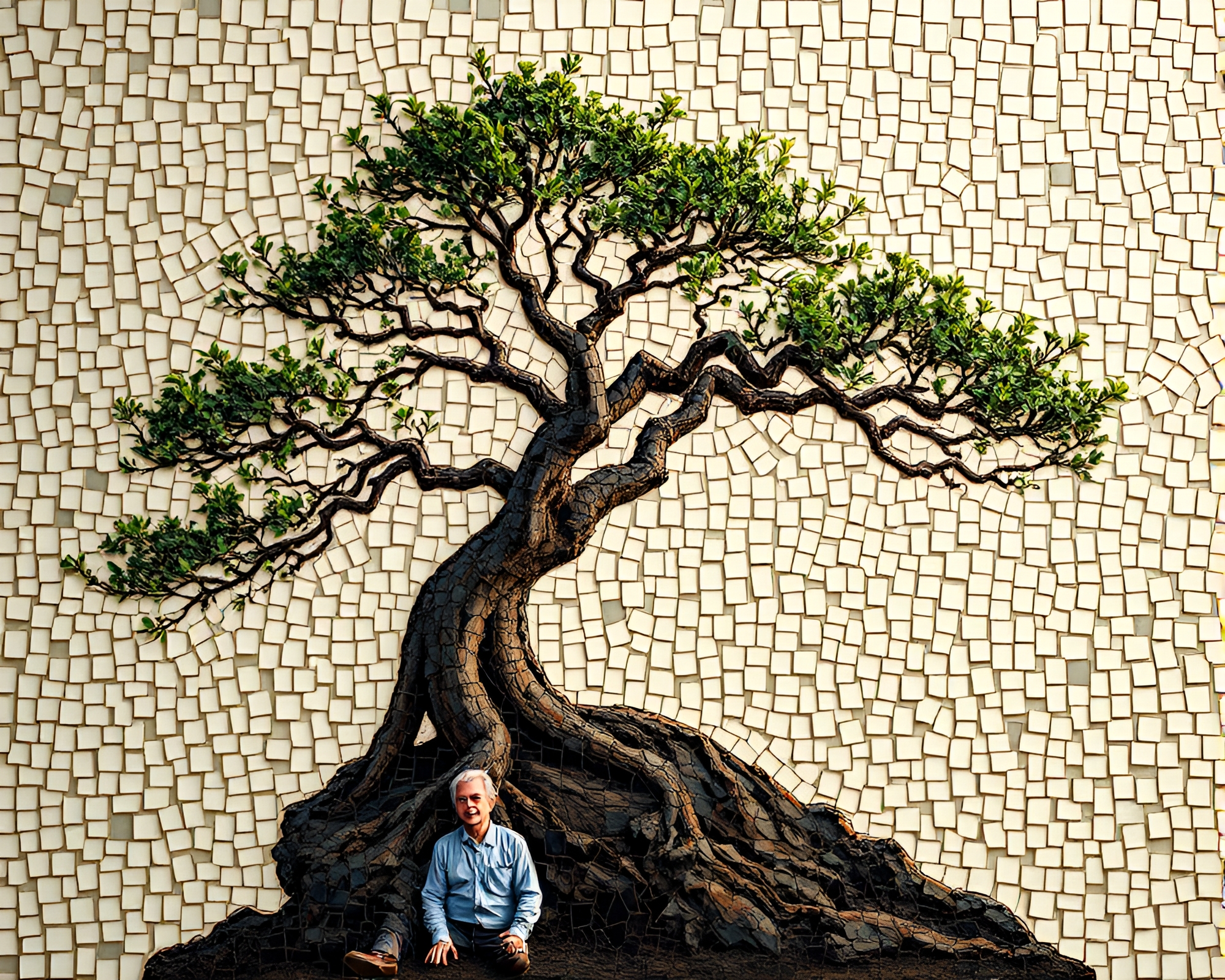 Necromantic Shade: Bonsai Mosaic Illuminated in Twilight – free AI stock image
