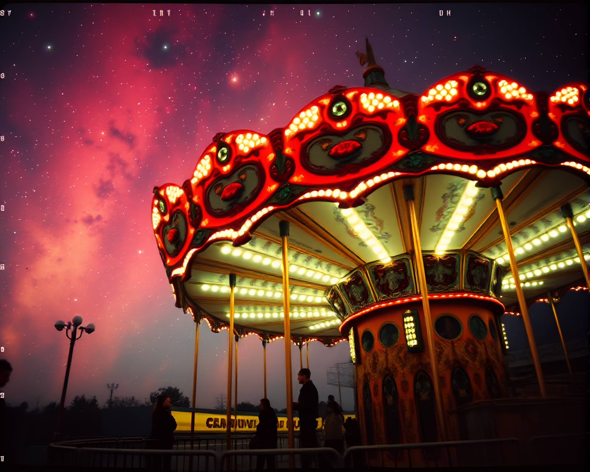 Cosmic Carnival: Retro Carousel in Nebula Hues – free AI stock image