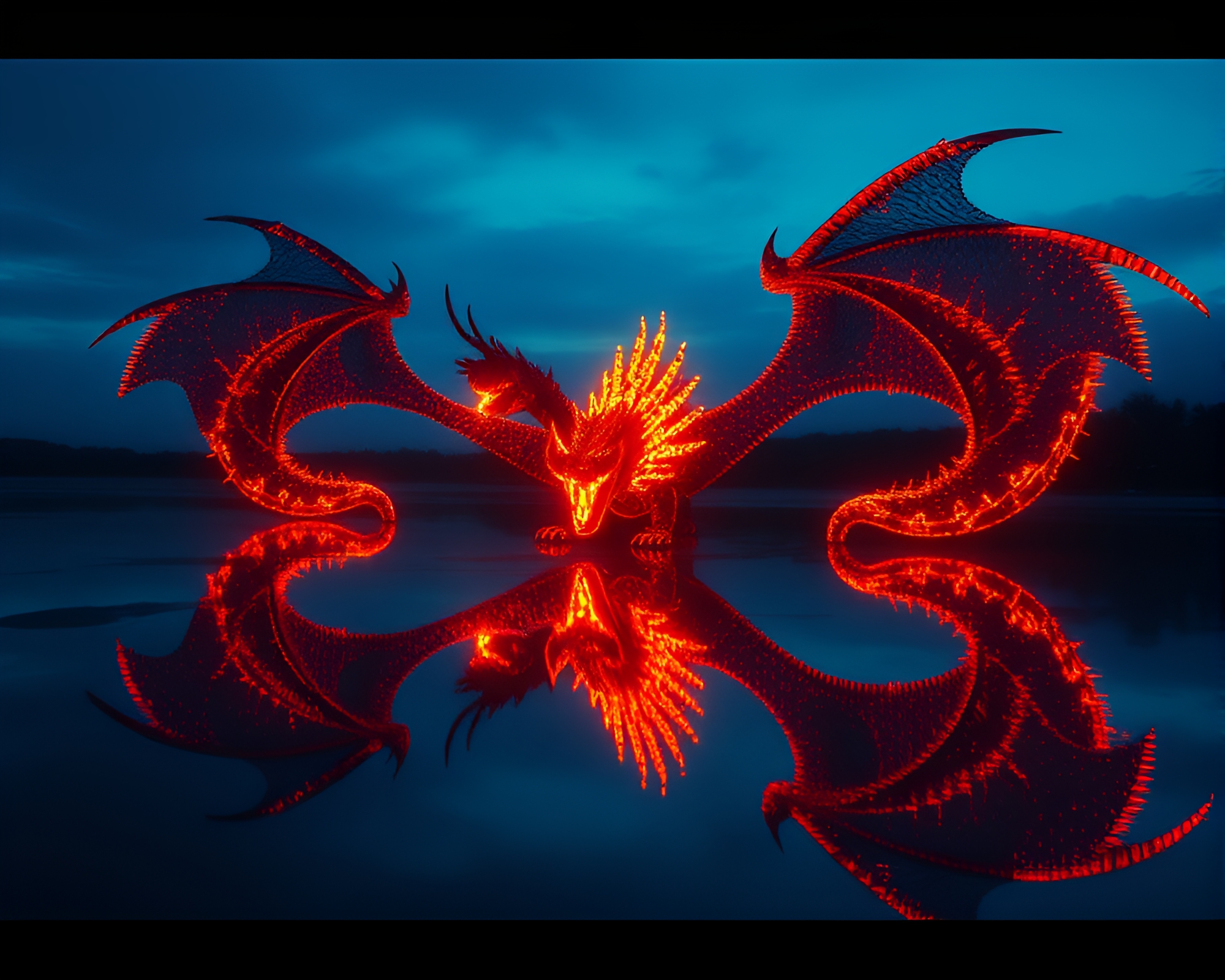 Double Reflection Dragon in Digital Glitch Art – free AI stock image
