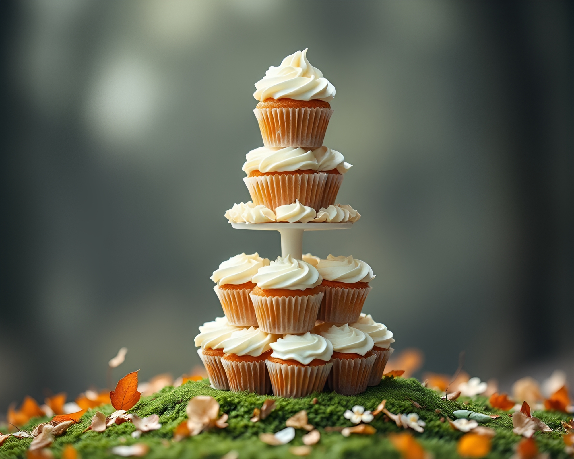 Ivory Cupcake Tower Amongst Leaf Litter – free AI stock image