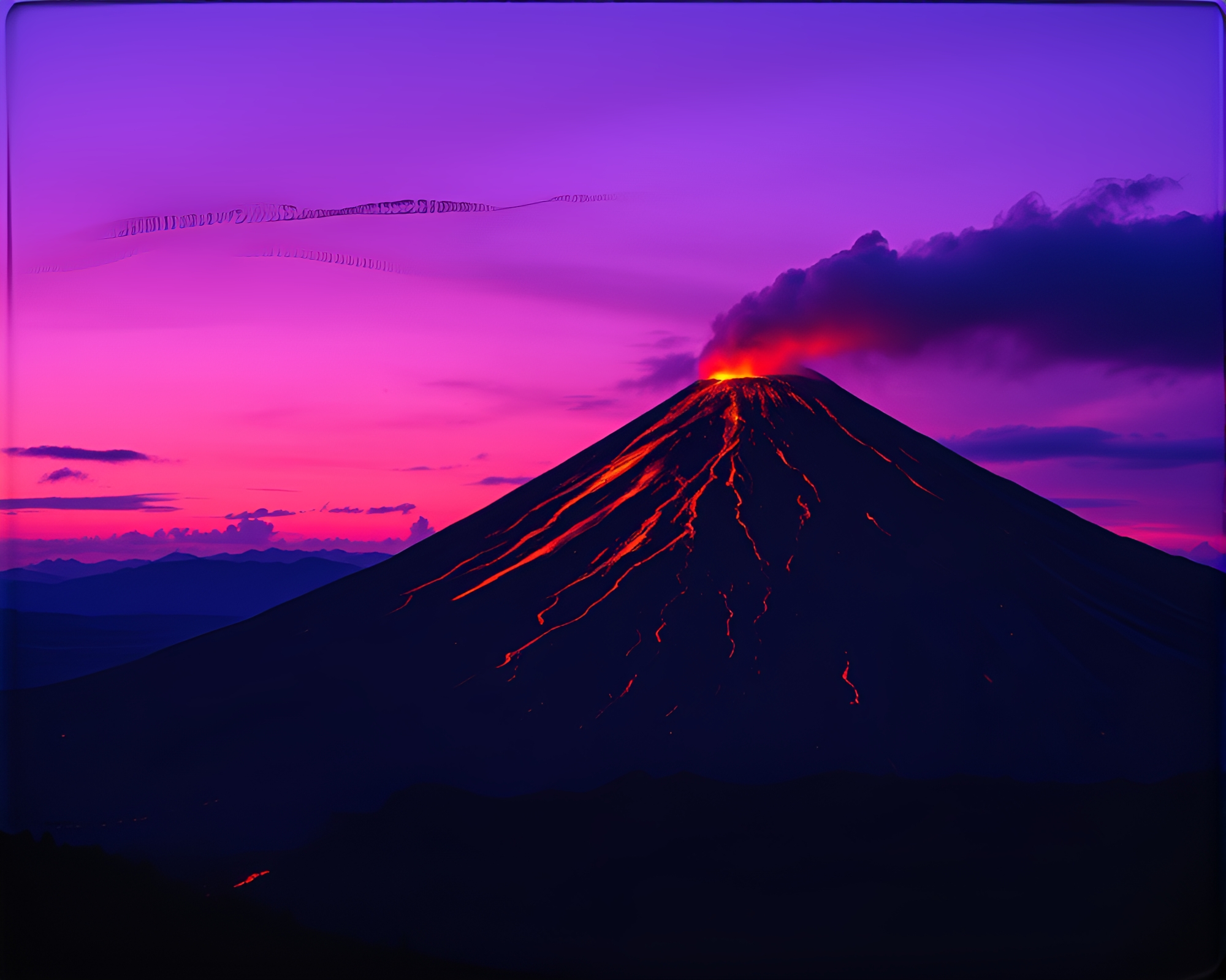 Twilight Volcanic Eruption with Foil Stamping – free AI stock image