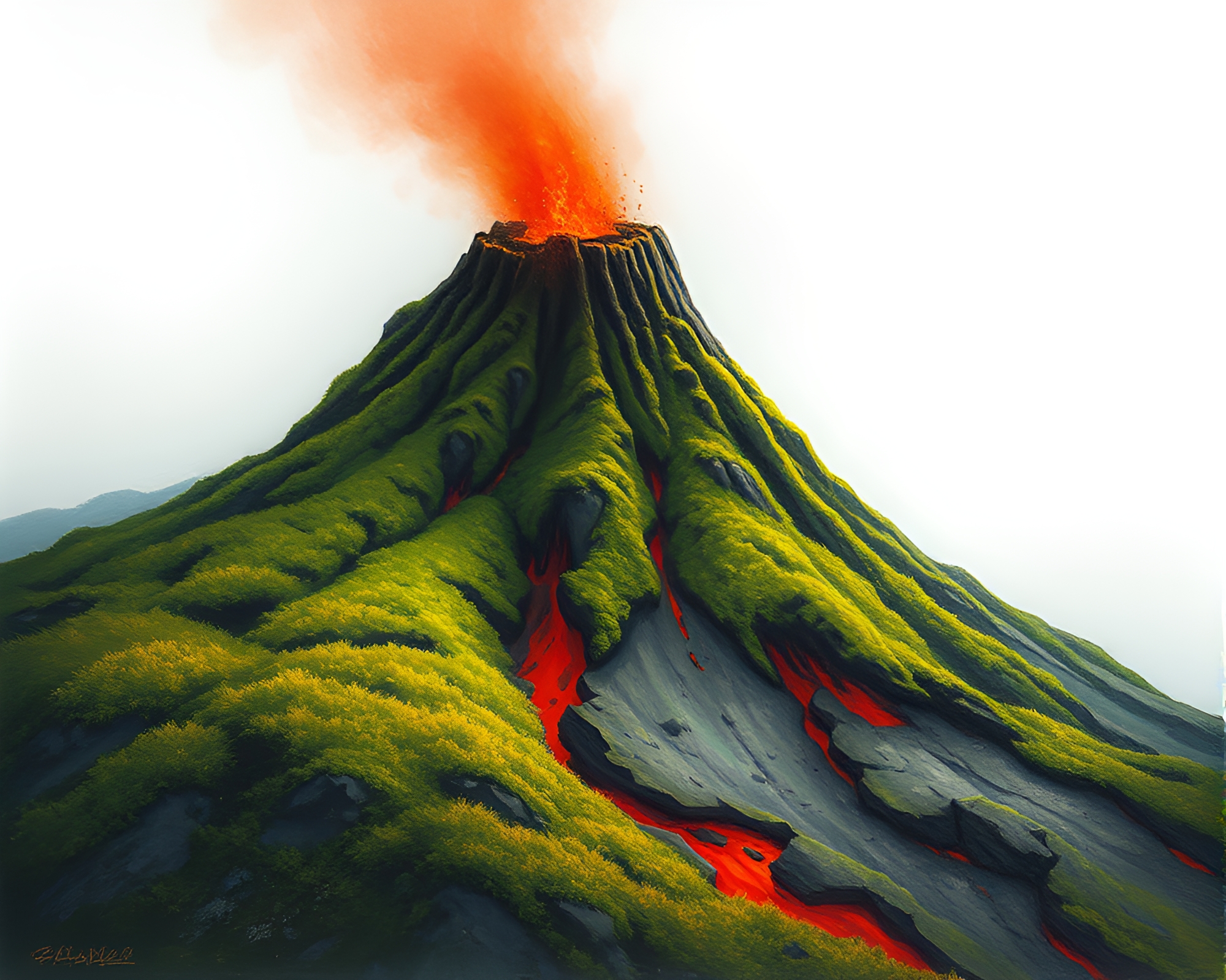 Mystical Moss Covered Volcanic Eruption Landscape – free AI stock image