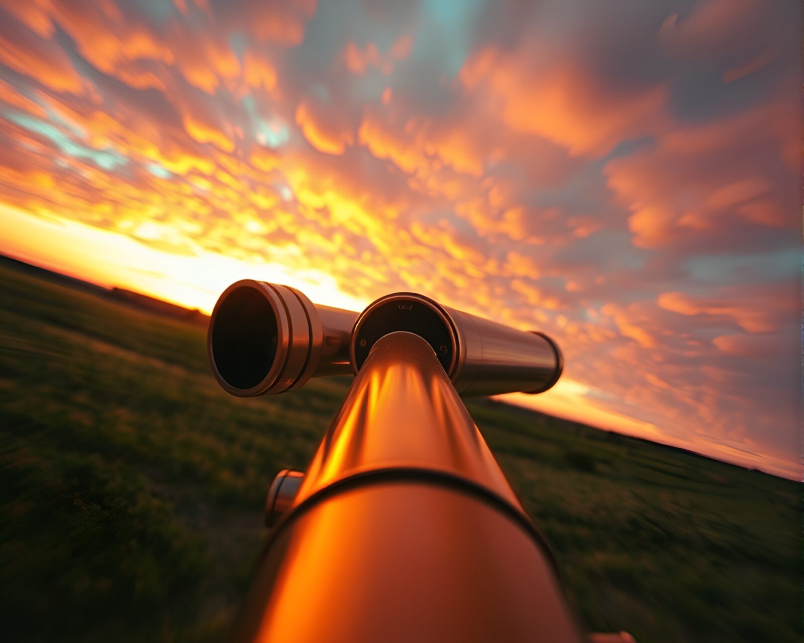 Brass telescope at sunset with motion blur effect