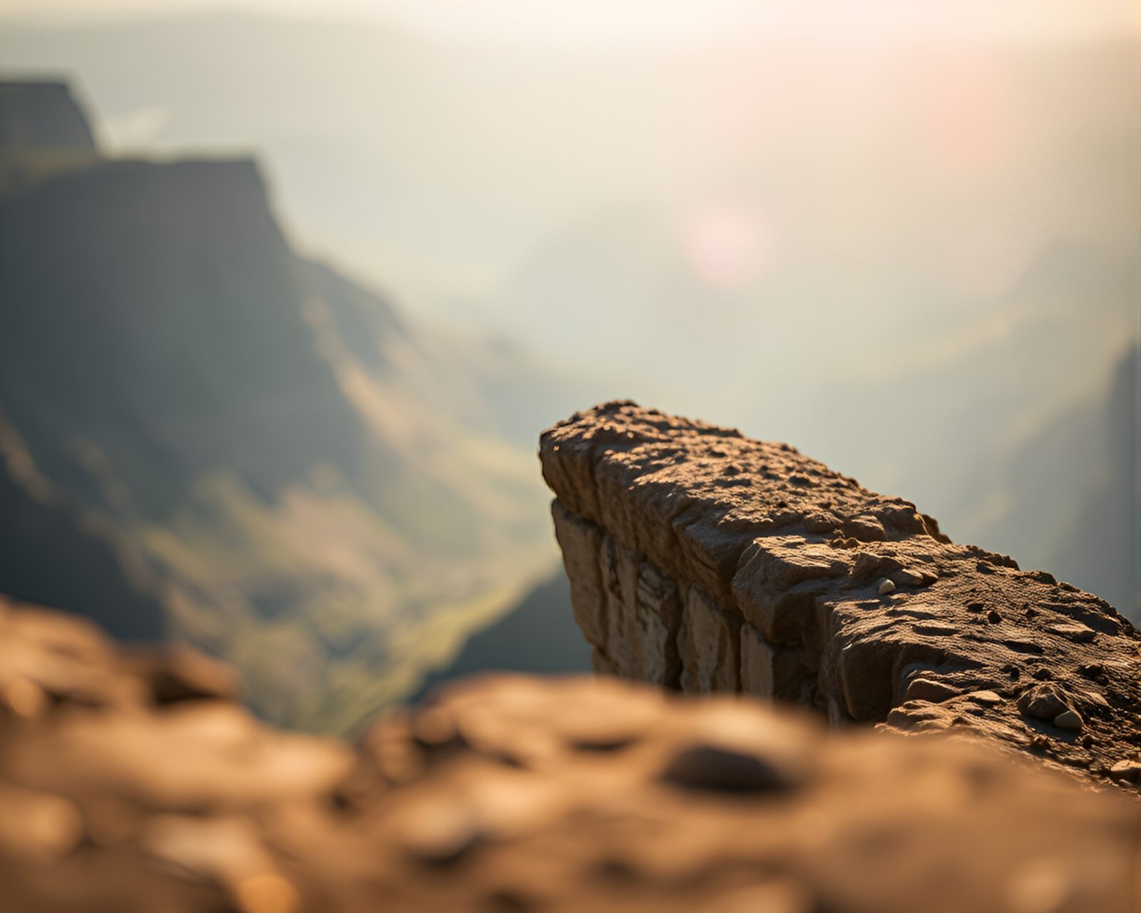 Breathtaking view of floating embers over cliffside in bright midday light