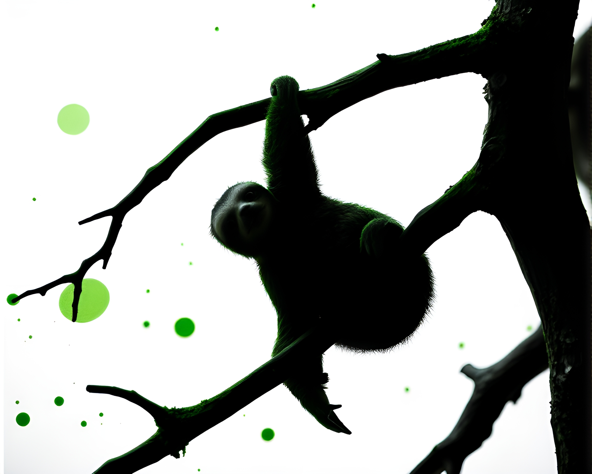 Sloth Ink Splash Monochrome Green Composition – free AI stock image