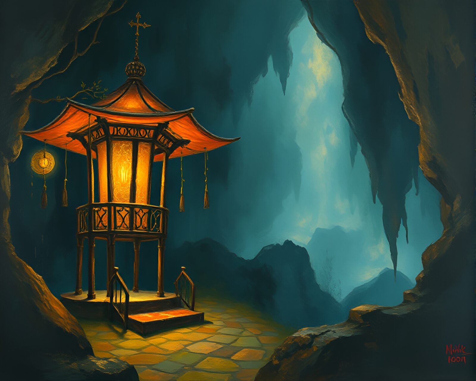 Expressionist painting of paper tears floating in dungeon torchlight