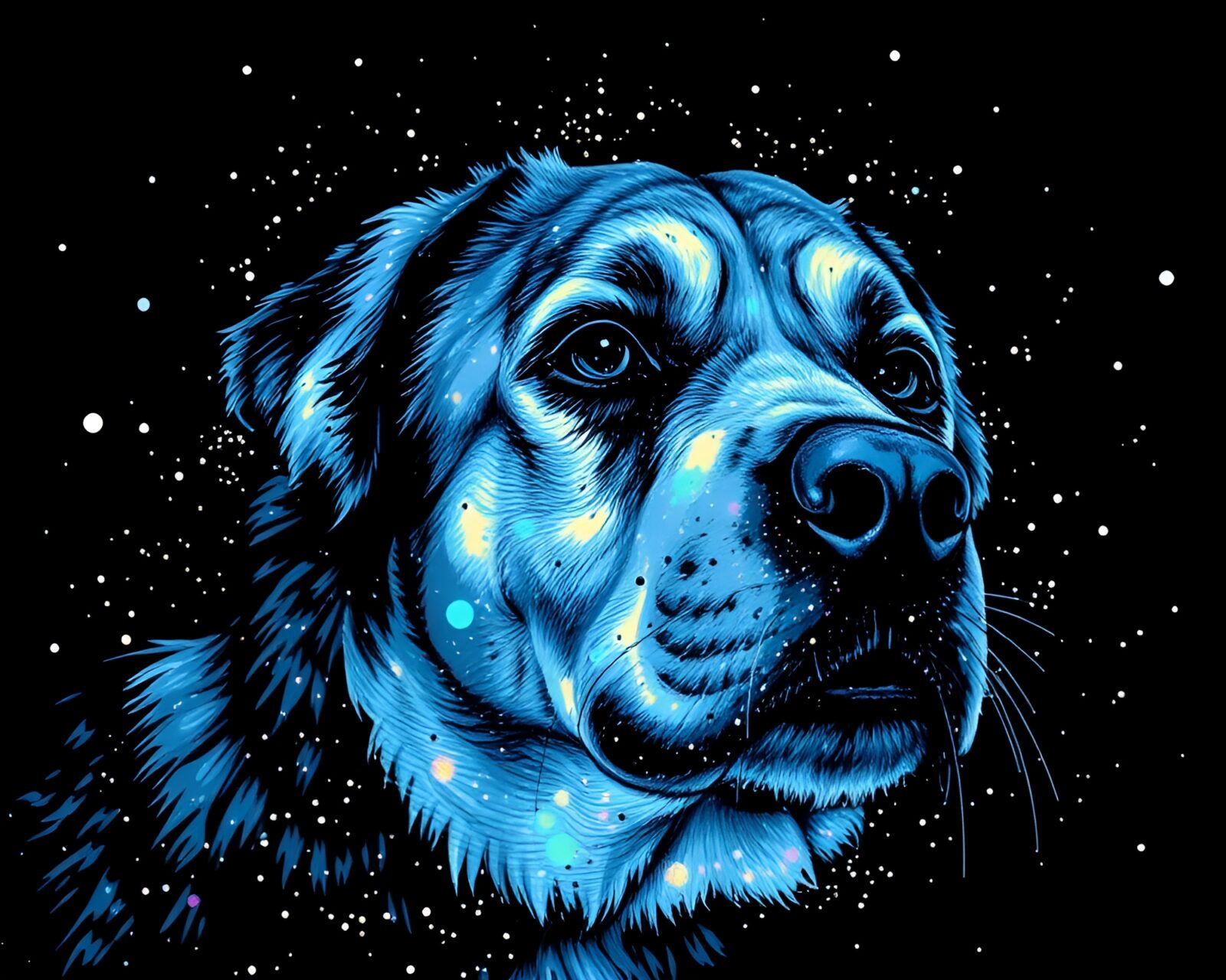 Whiteout-themed painting of holographic creature in noir style