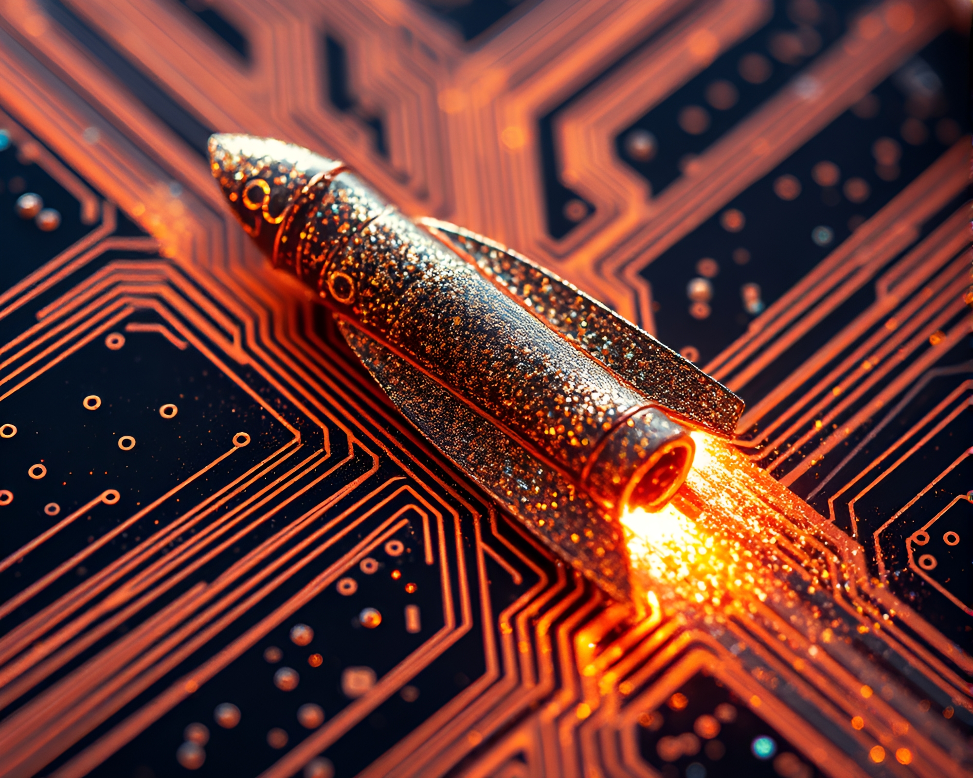 Bio-Organic Space Shuttle Circuit Board Illuminated with Glitter Dust – free AI stock image
