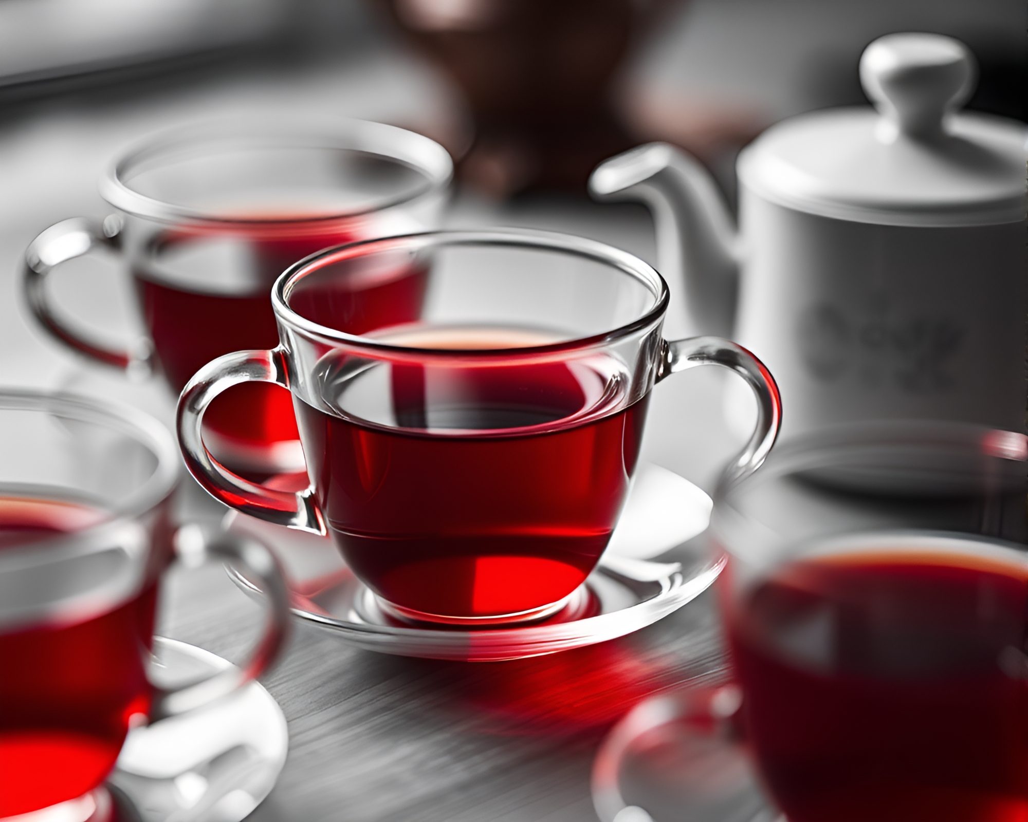 Monochrome Red Data Visualization: Tea Set Macro Detail – free AI stock image
