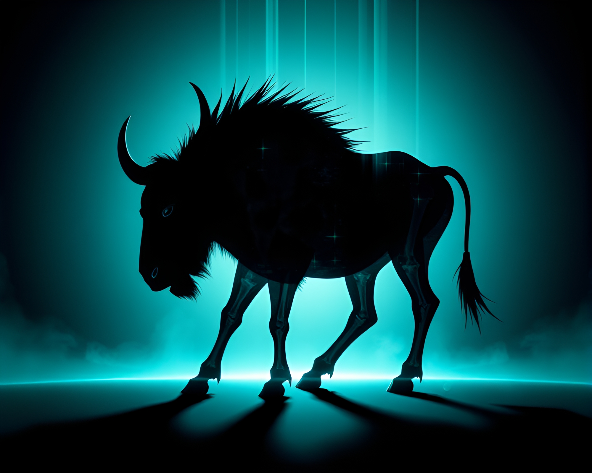 Glitched Minotaur Silhouette: X-Ray Fantasy Composition – free AI stock image