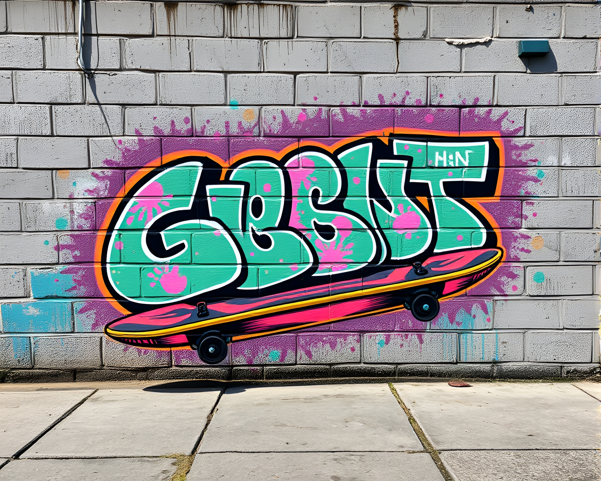 Stunning Hoverboard Mural in Stipple Jewel Tones – free AI stock image