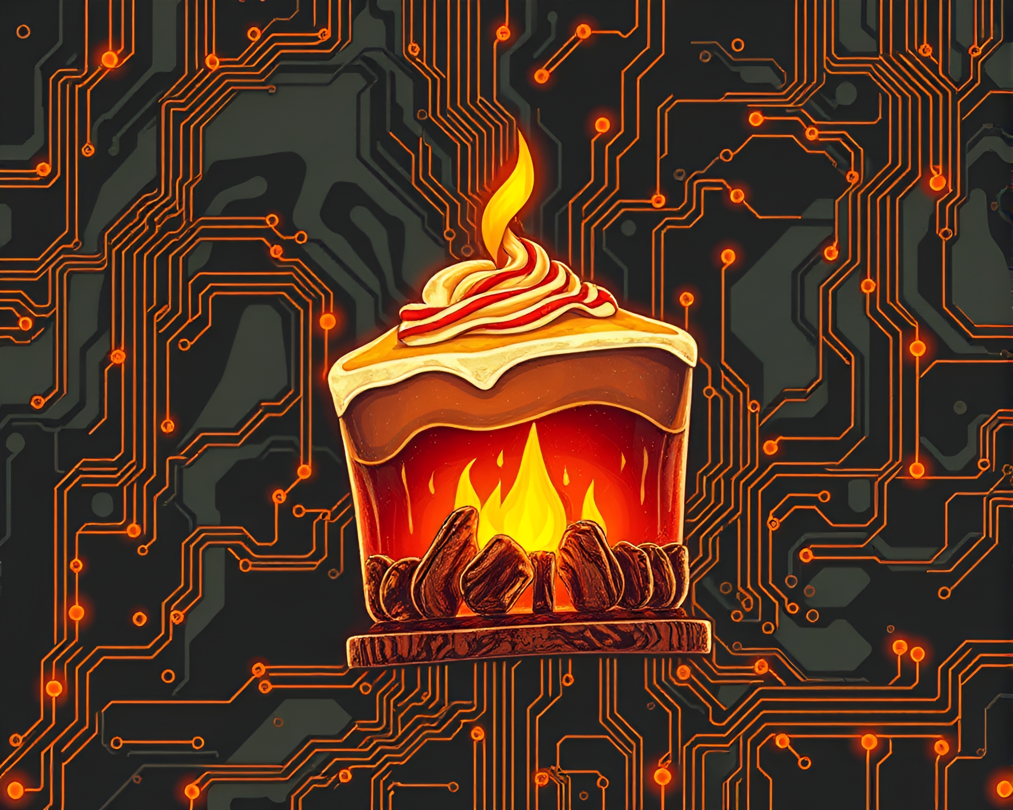 Marbled Cake Circuit Board Technical Illustration – free AI stock image