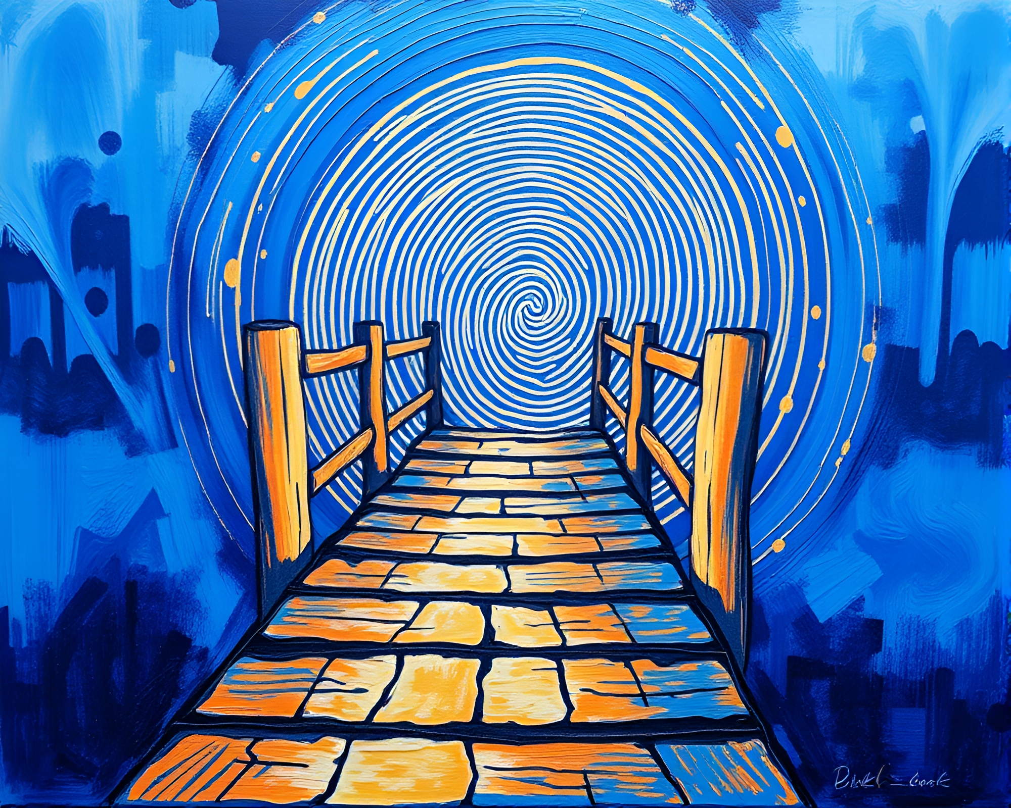 Swirling Fingerprint Bridge in Acrylic Cobalt Blue – free AI stock image