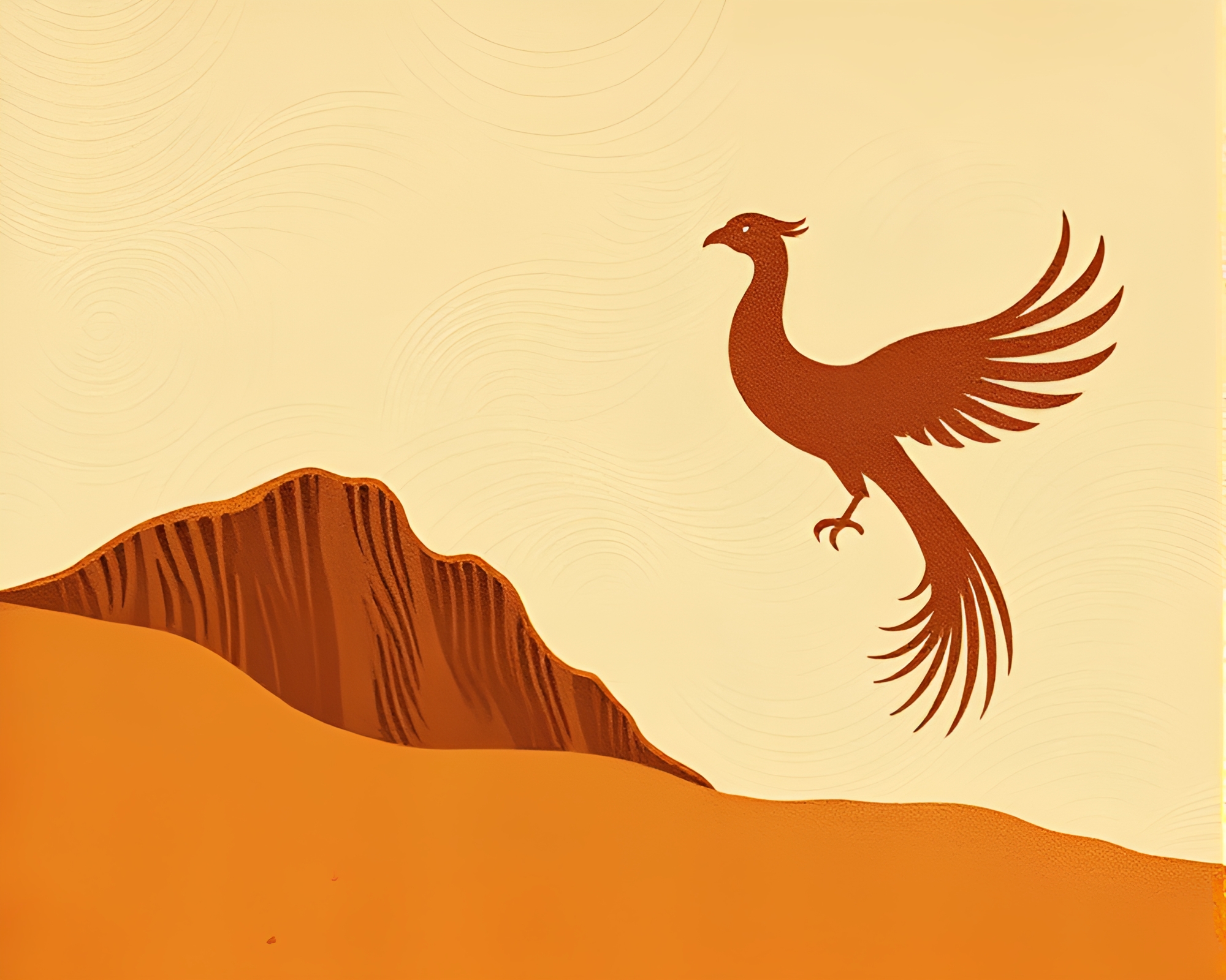 Majestic Phoenix Soaring Through Dadaist Cliffside Shadows – free AI stock image