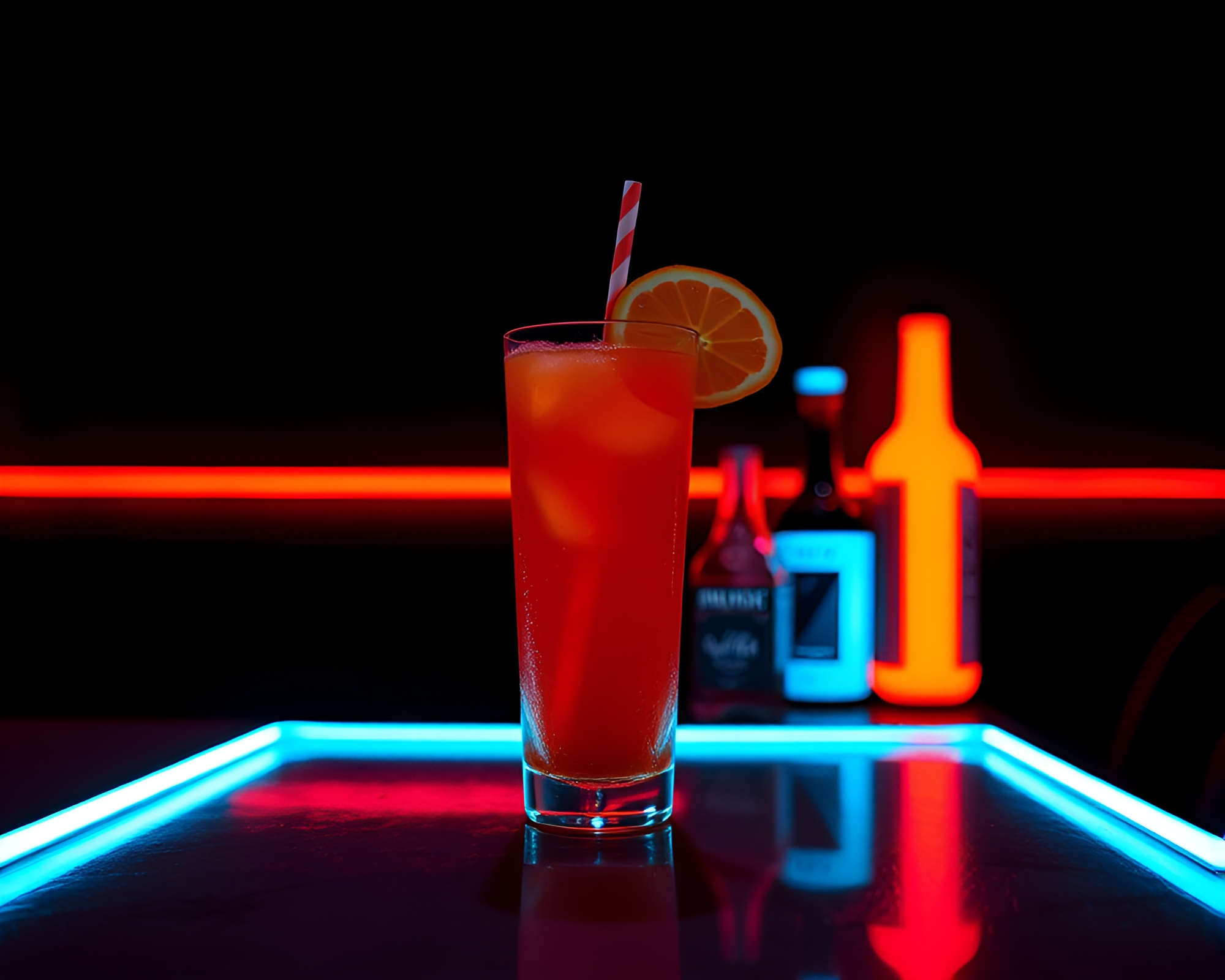 Glowing Blood Orange Cocktail in Dystopian Setting – free AI stock image