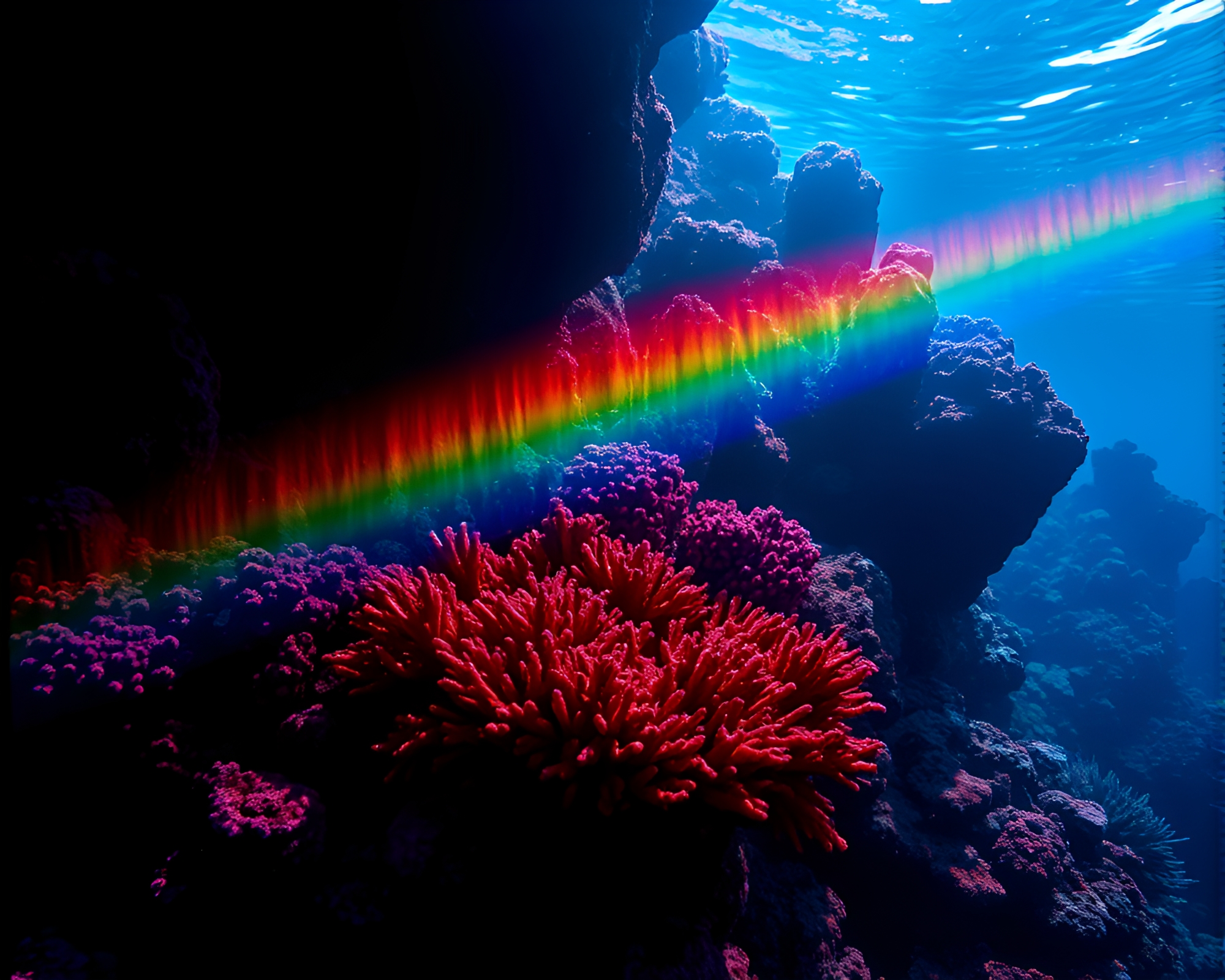 Radiant Underwater Coral Refraction in Duotone – free AI stock image