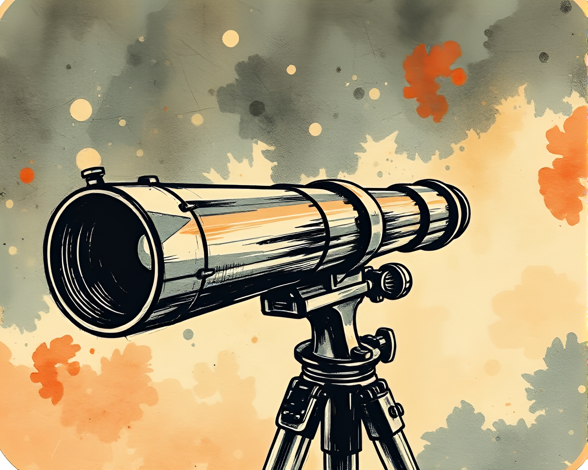 Vintage Telescope with Crosshatch Sumi-e Artwork – free AI stock image
