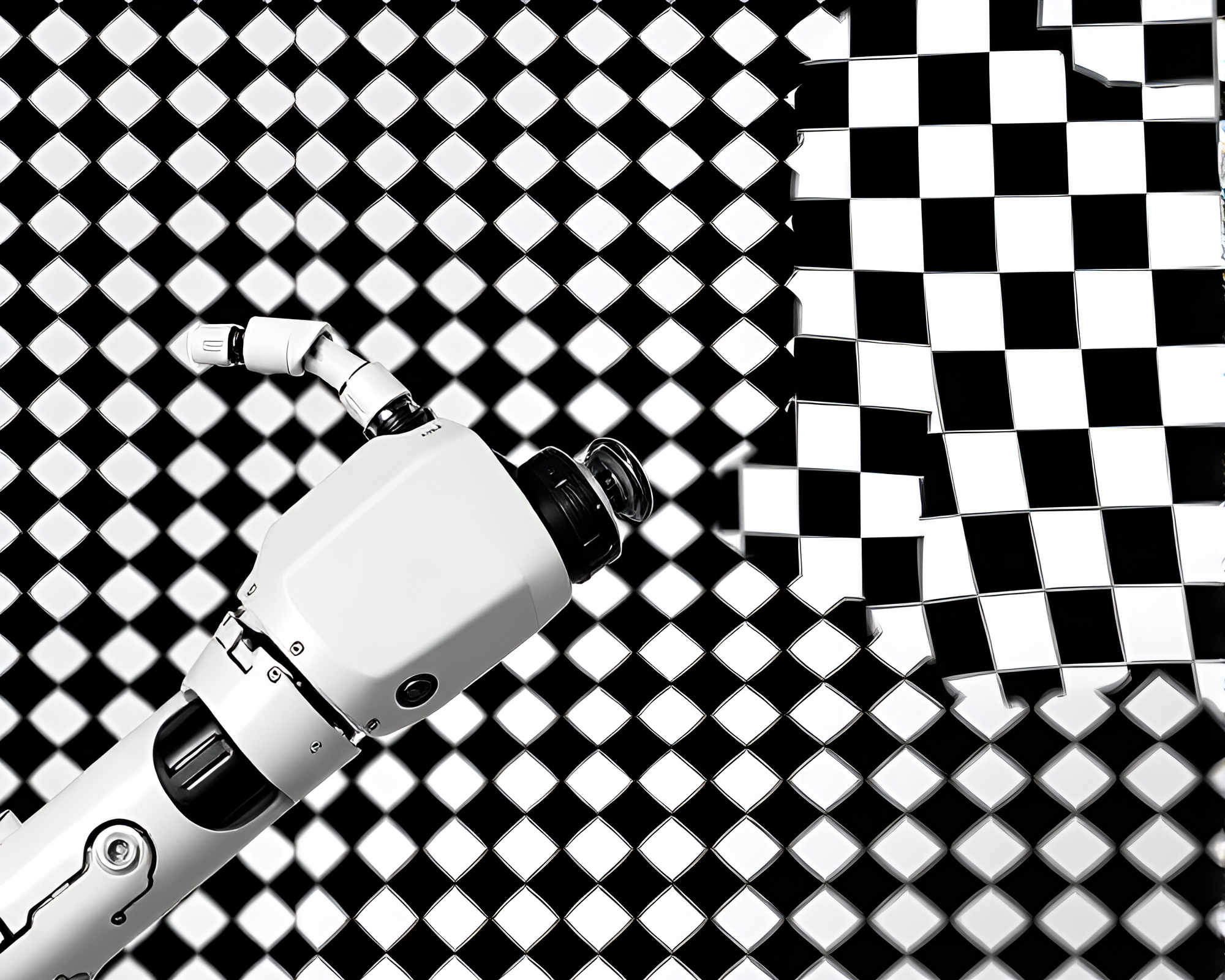 Futuristic Robotic Arm in Checkered Monochrome – free AI stock image