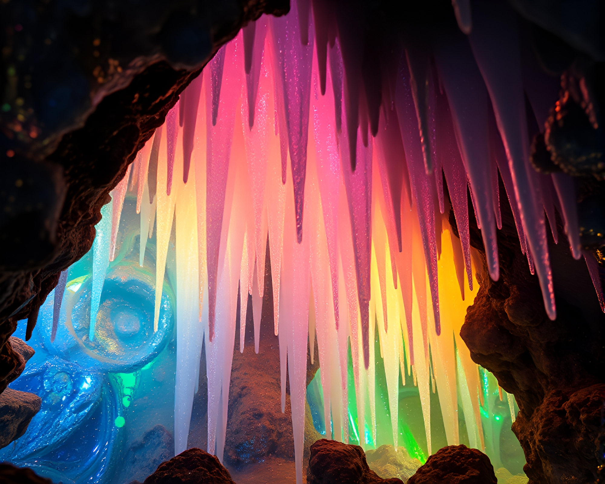 Iridescent Cave Stalactites in Glittering Utopia – free AI stock image