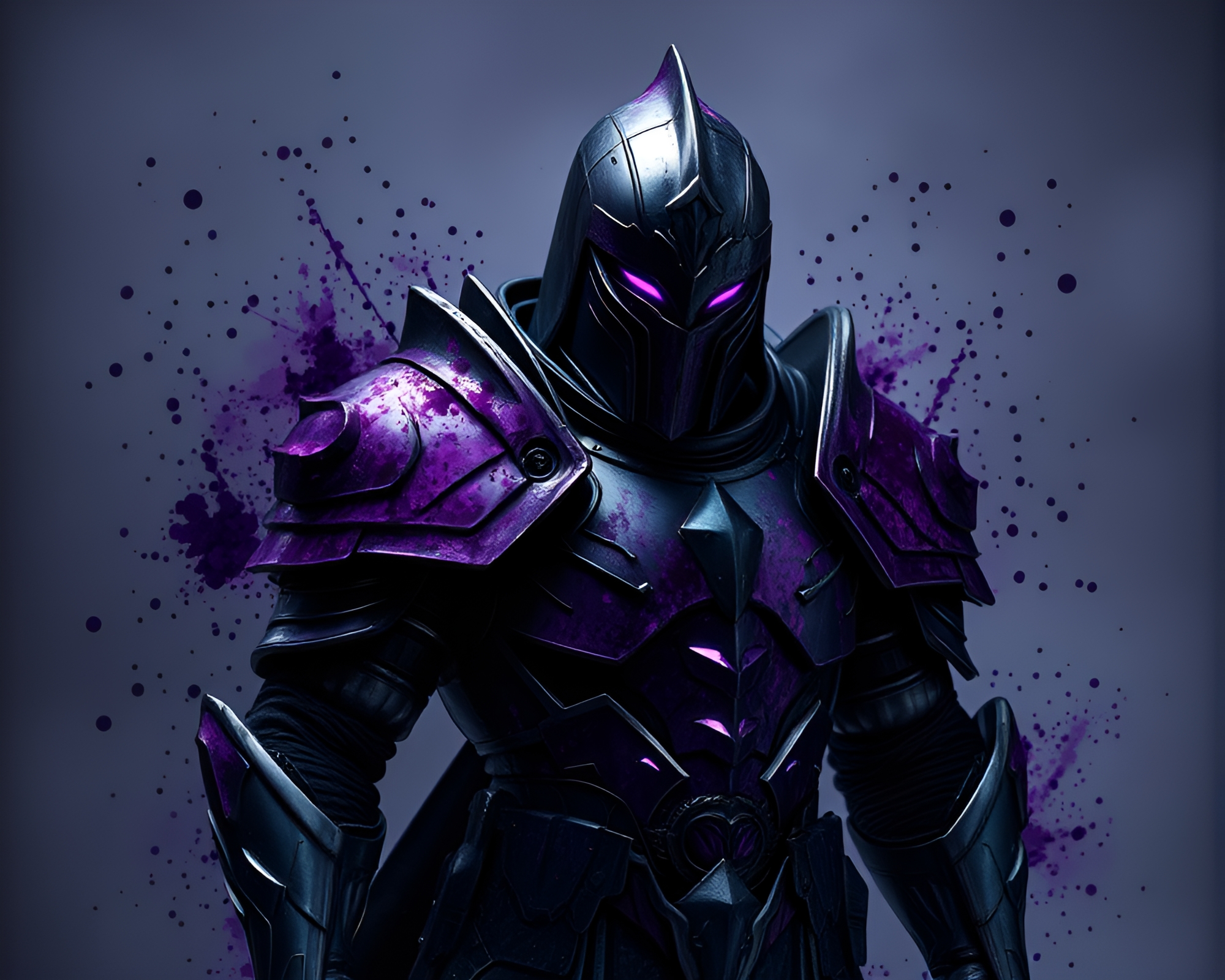 Armor Knight in Amethyst Ink Splashes – free AI stock image