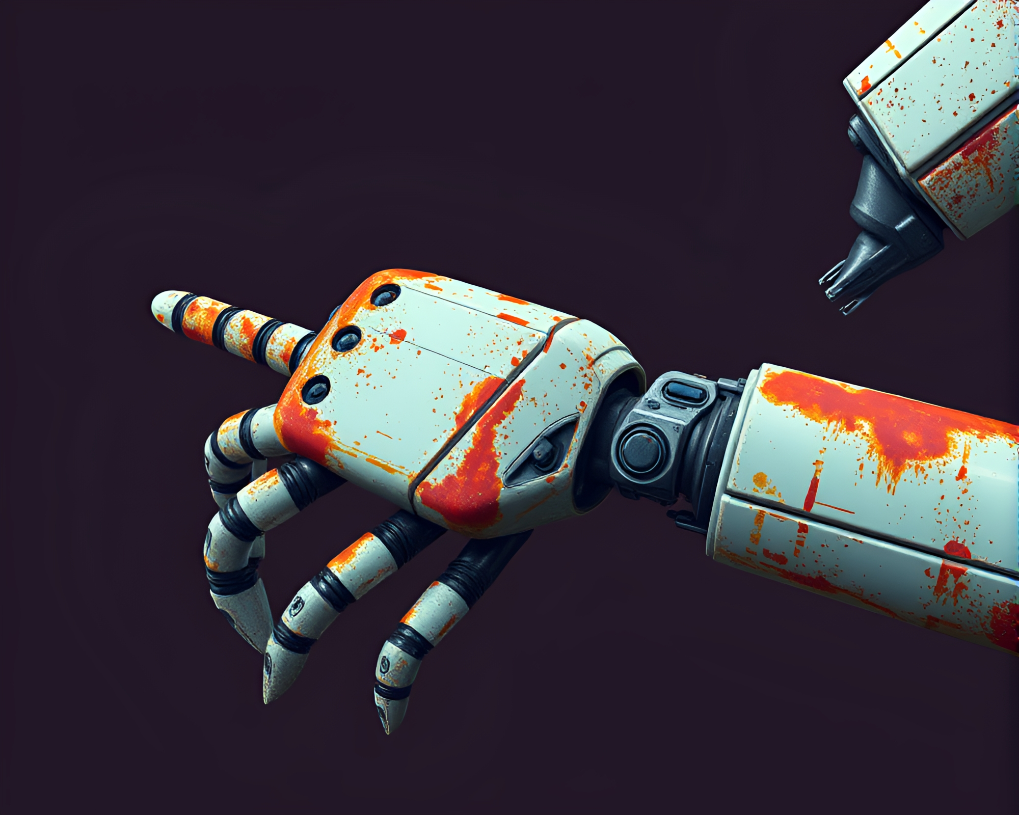 Rust-Streaked Robotic Arm in 8-bit Style – free AI stock image