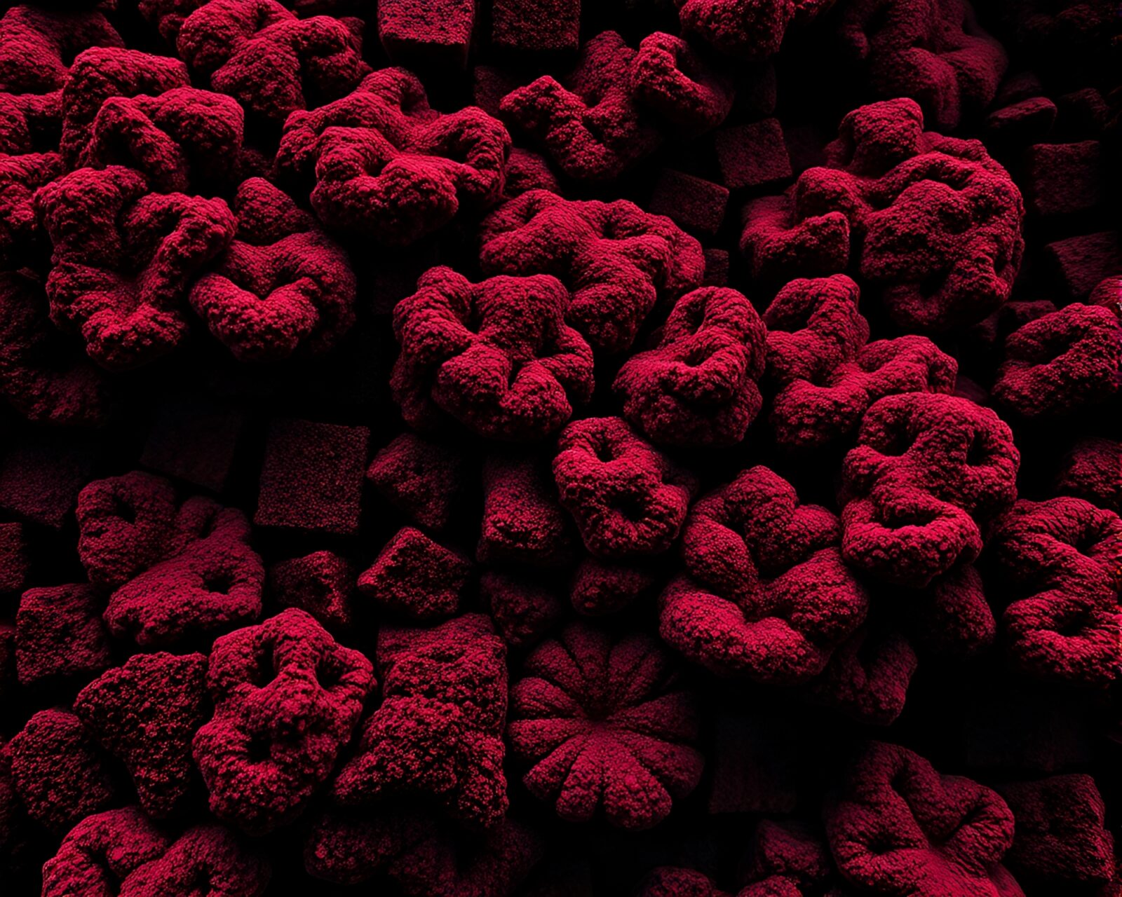 Abstract coral reef in grainy monochrome red tones