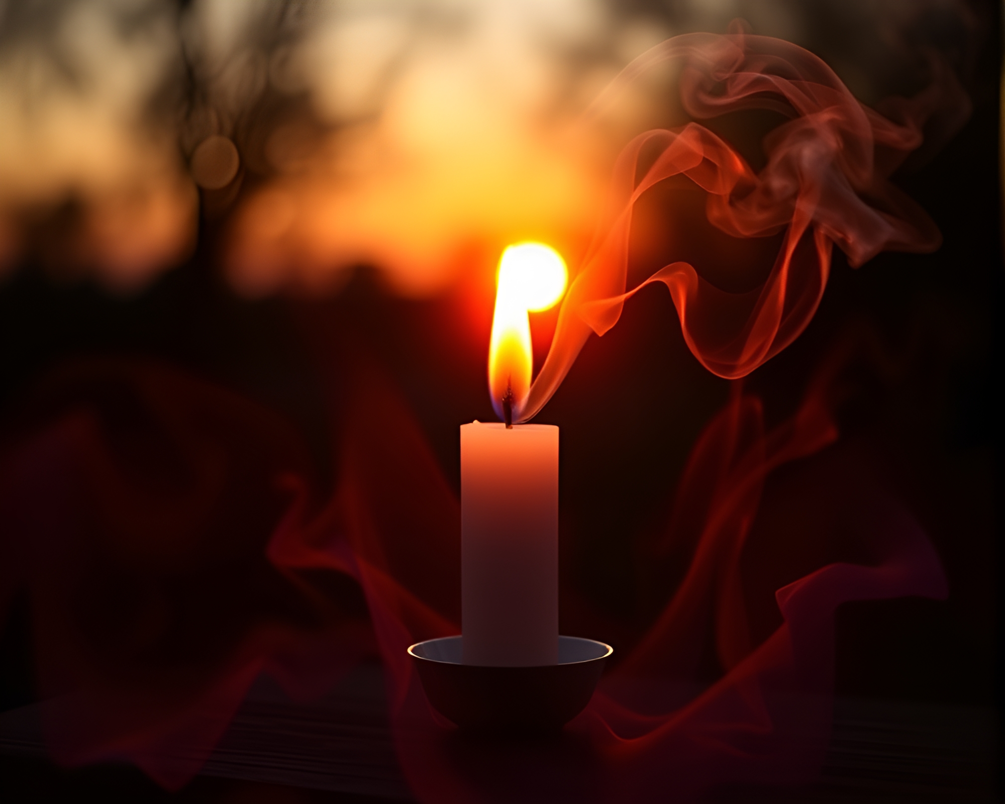 Ethereal Sunset Ring with Candle Smoke Trails – free AI stock image