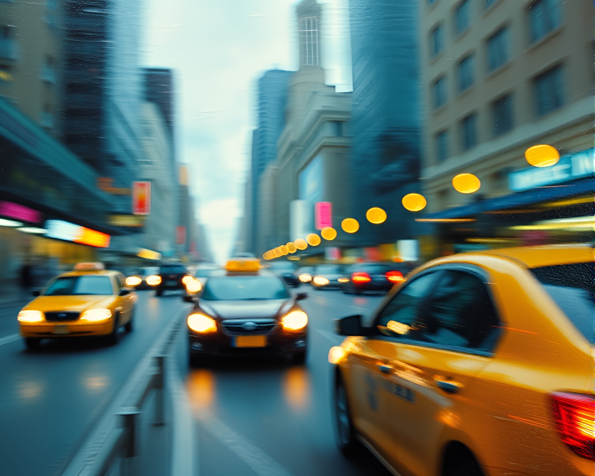 Mermaid taxi ride through blurred city streets – free AI stock image
