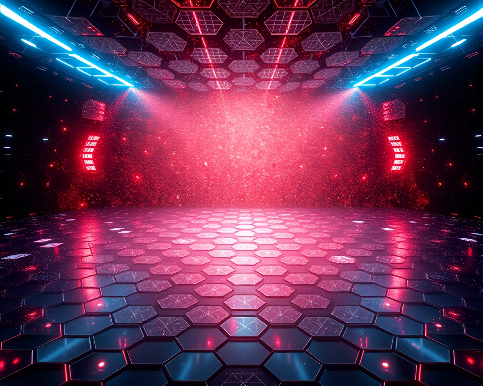 Futuristic hexagonal tiling with cybernetic textures and high-key lighting