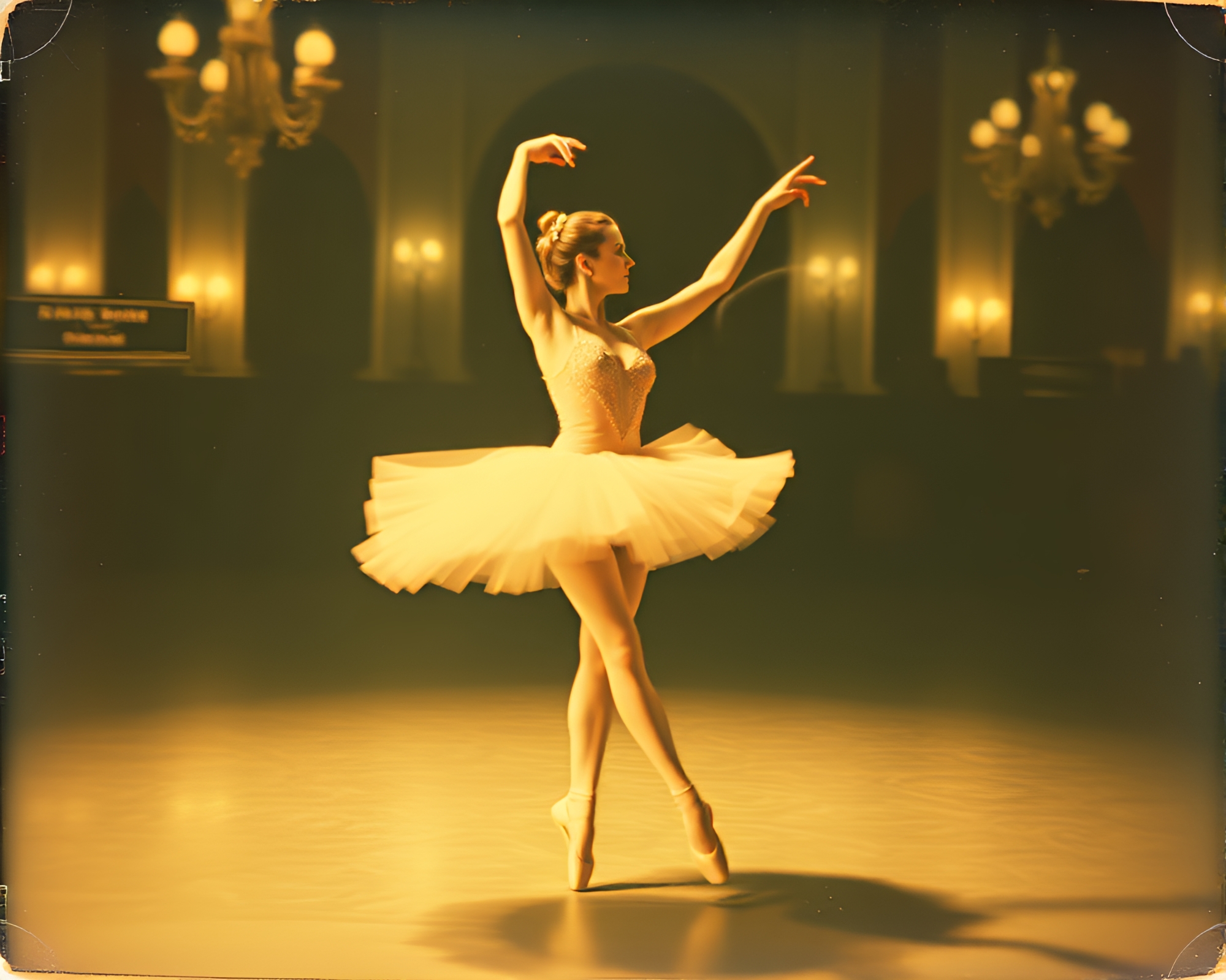 Lens-Distorted Ballet Dancer in Vintage Polaroid Style – free AI stock image