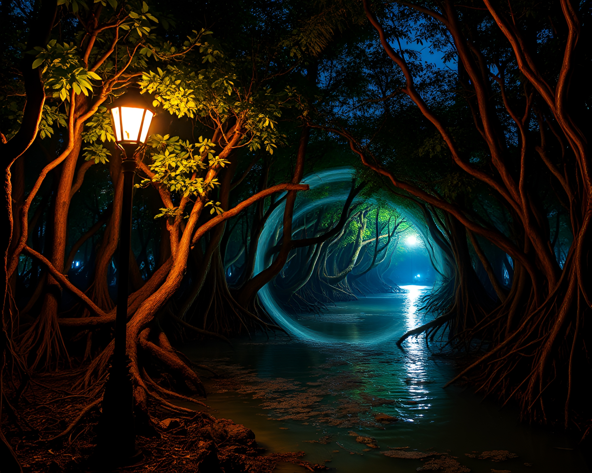 Swirling Vortex in Utopian Mangrove Swamp – free AI stock image